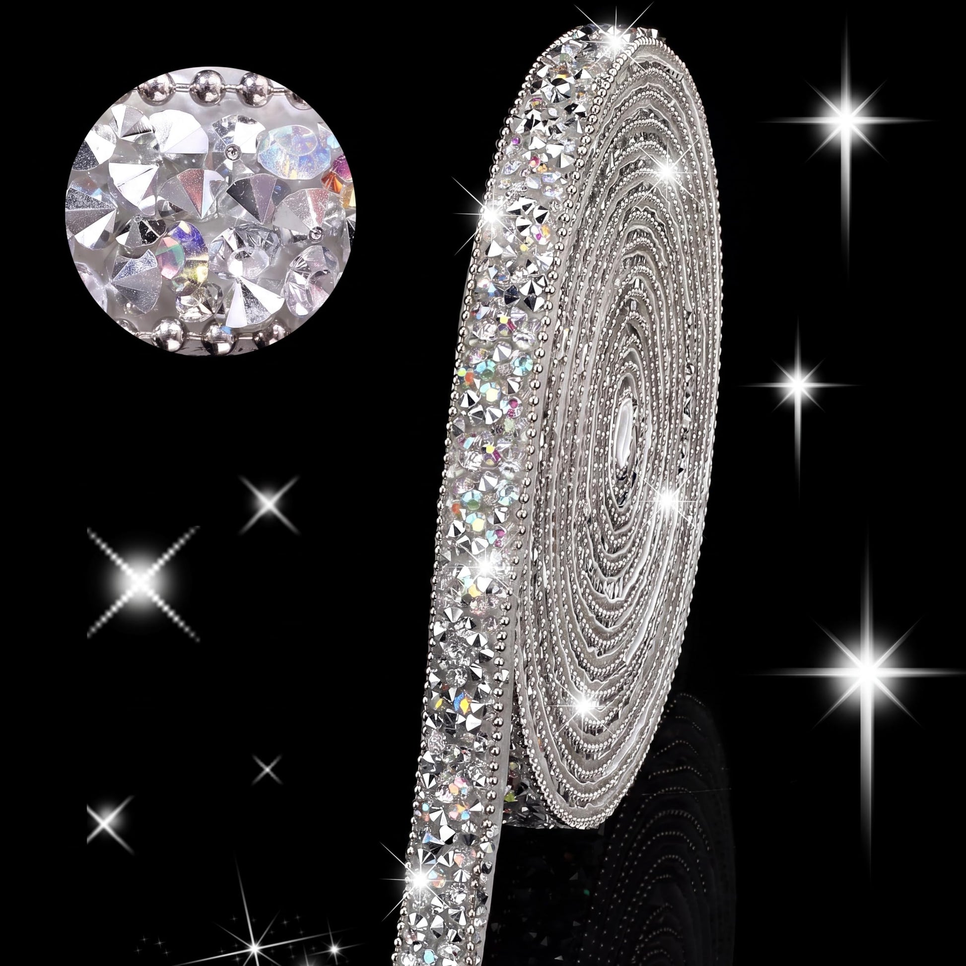 Hicarer 3 Yards Rhinestone Ribbon,0.4 Inch,Silver AB Color