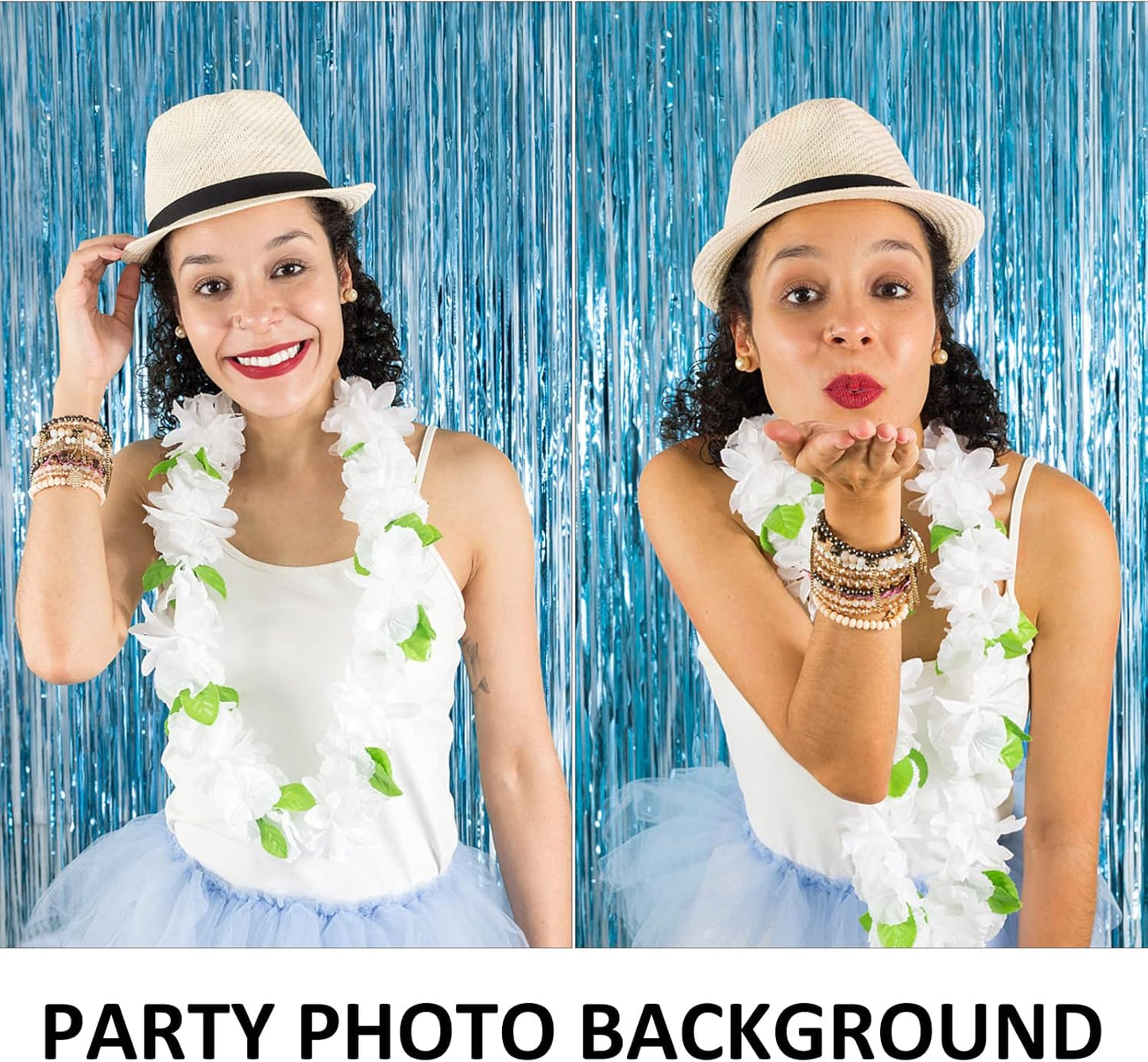 5 Pack Foil Curtain Backdrop Blue Metallic Tinsel Foil Fringe Curtains Photo Booth Props for Birthday Wedding Engagement Baby Shower Bachelorette Christmas Holiday Celebration Party Decorations