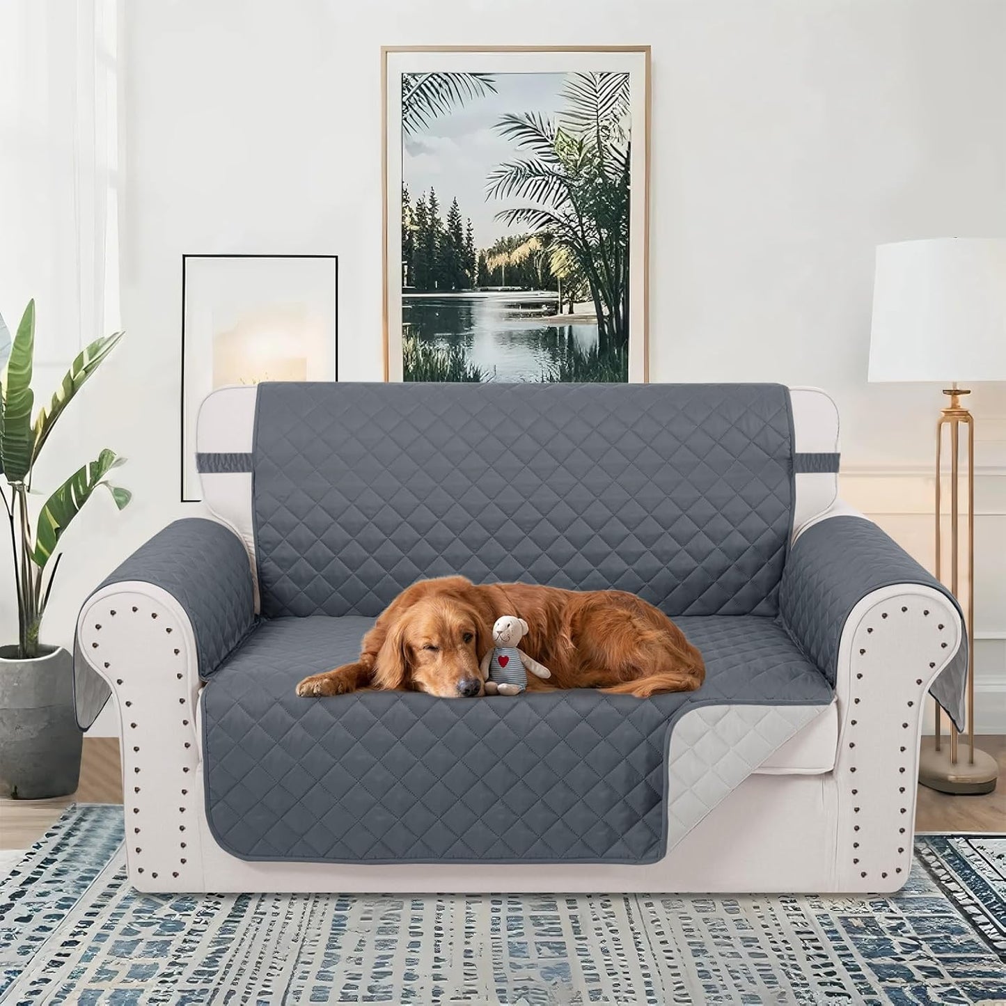 Reversible Loveseat Sofa Covers Couch Cover Furniture Protector(Loveseat Small,Dark Blue/Light Grey)