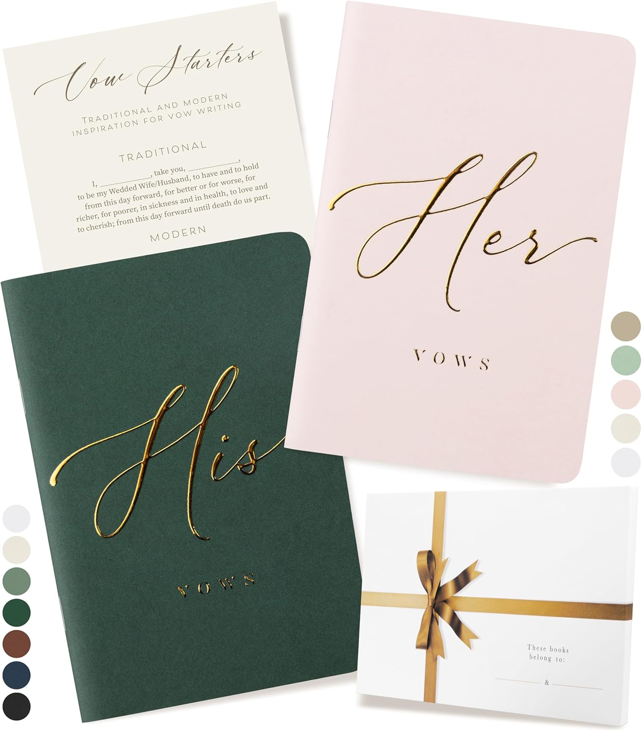 ARTESORI Wedding Vow Book for Her & Him, Soft Touch, Gold Engraving, 28 Lined Pages, Wedding Vow Books His and Hers, Wedding Essentials, Wedding Registry Gifts, His and Hers Gifts [Blush & Pine]
