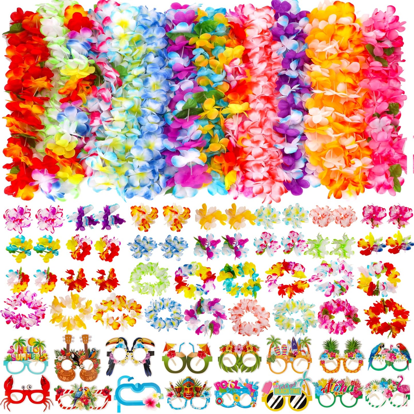 Atonofun 80 PCS Leis for Luau Party Decorations- Hawaiian Leis Bulk, Luau Party Glasses, Colorful