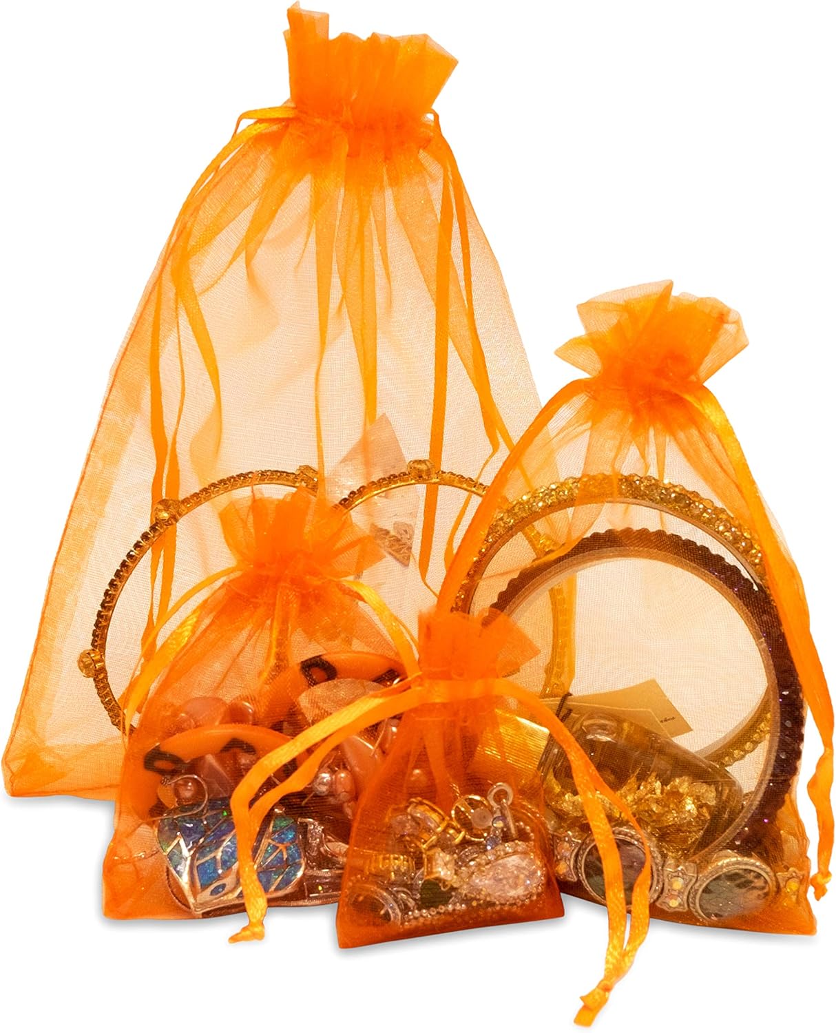 TheDisplayGuys 48-Pack 6x8 Orange Sheer Organza Gift Bags with Drawstring, Jewelry Candy Treat Wedding Party Favors Mesh Pouch