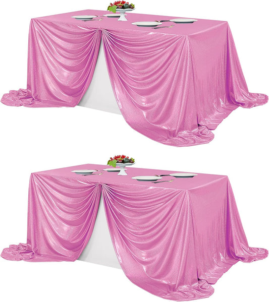 Fitable 2 Pack Pink Sequin Tablecloth for Parties 90x156 Inch - Sparkle Glitter Table Cloth Laser Rectangle Overlay for Wedding Baby Shower Ceremony Birthday Holiday Banquet