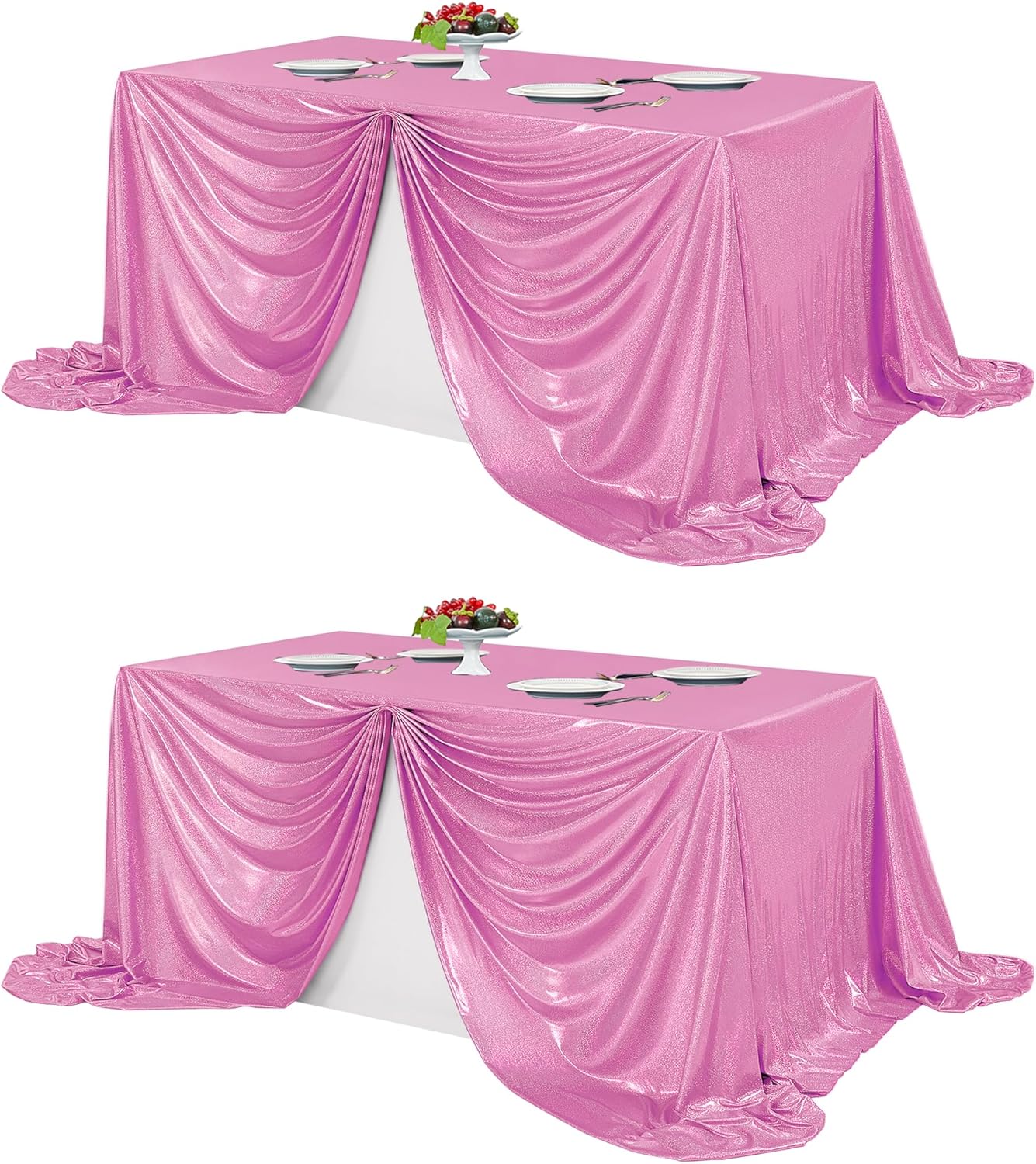 Fitable 2 Pack Pink Sequin Tablecloth for Parties 90x132 Inch - Sparkle Glitter Table Cloth Laser Rectangle Overlay for Wedding Baby Shower Ceremony Birthday Holiday Banquet