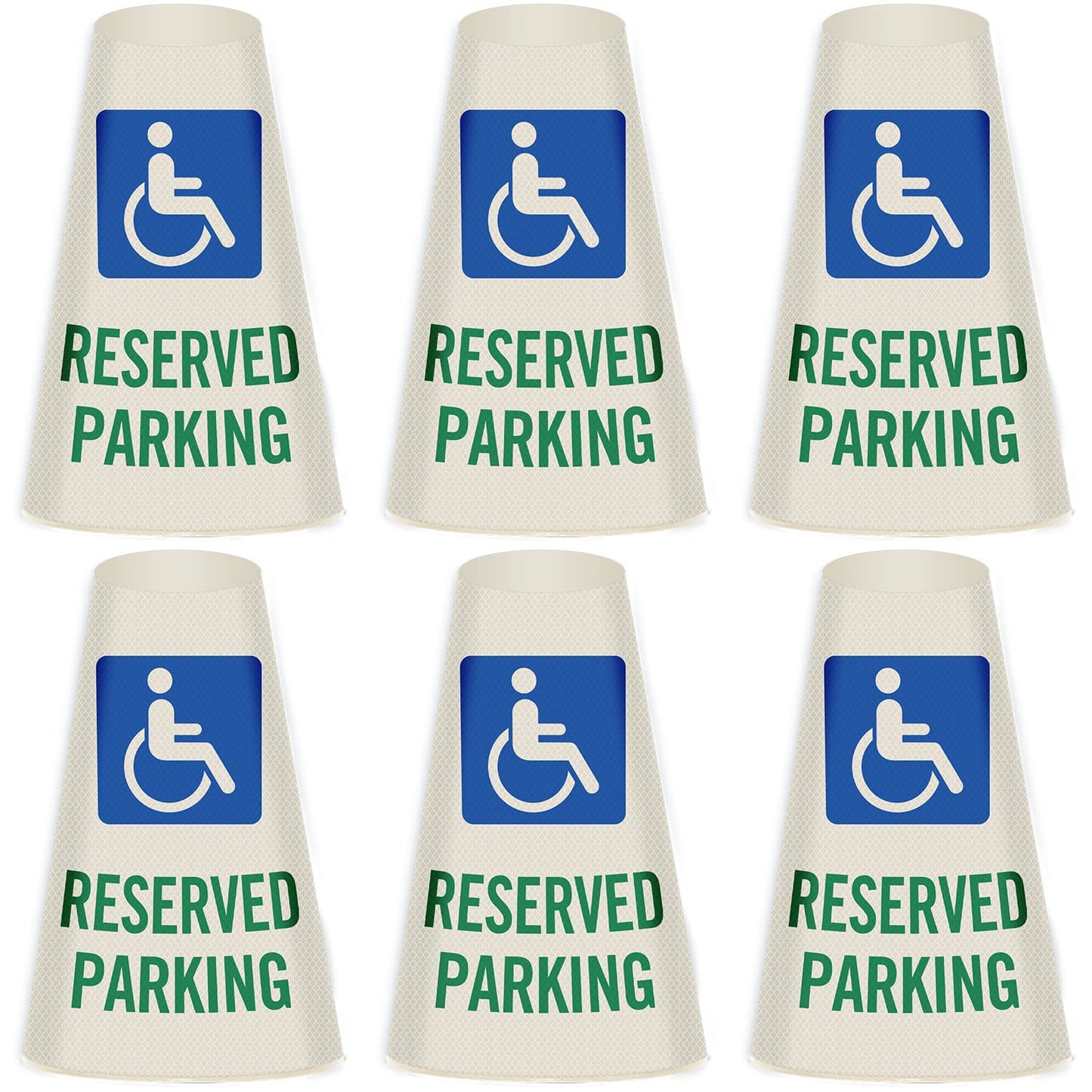 SmartSign 6-Pack Reflective Parking Cone Signs with ADA Wheelchair Symbol, 360 Visibility, Non-Adhesive Vinyl, 3-Side Print