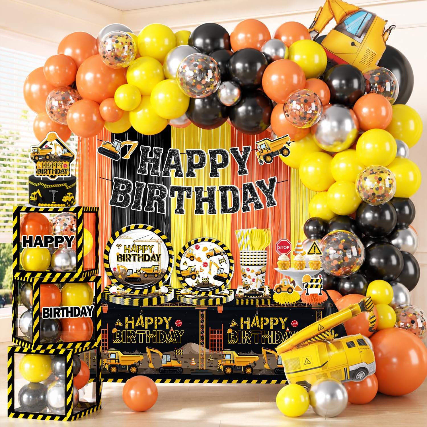 289Pcs Construction Birthday Party Supplies, All-in-One Set for 25 Guests
