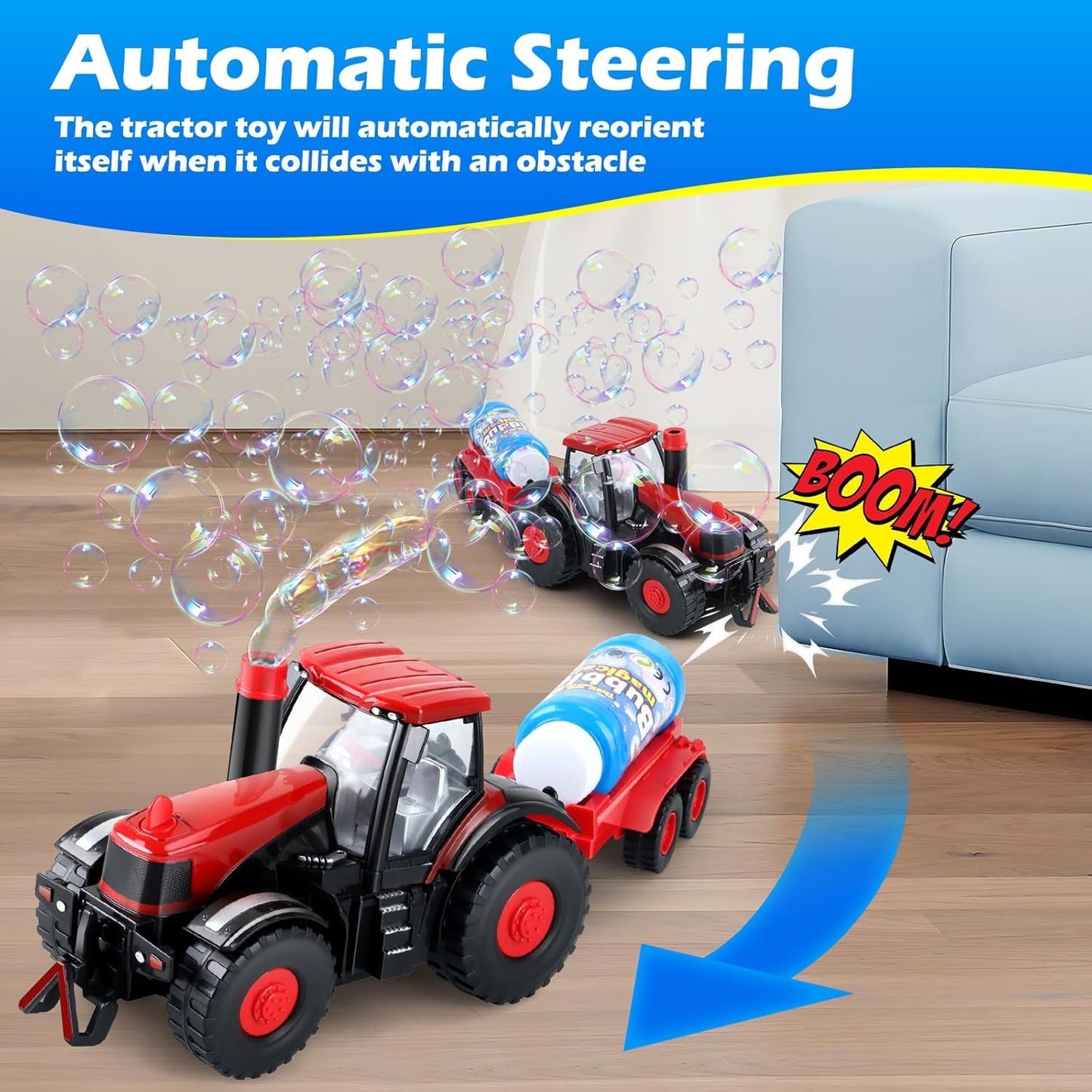 Tractor Bubble Machine for Kids 3 4 5 6 Years Old Boys: 2 in 1 Farm Tractor Toy Automatic Bubble Blowing with Lights & Sounds, Indoor Outdoor Toys for Toddlers, Ideal Gifts for 3-8 Year Olds