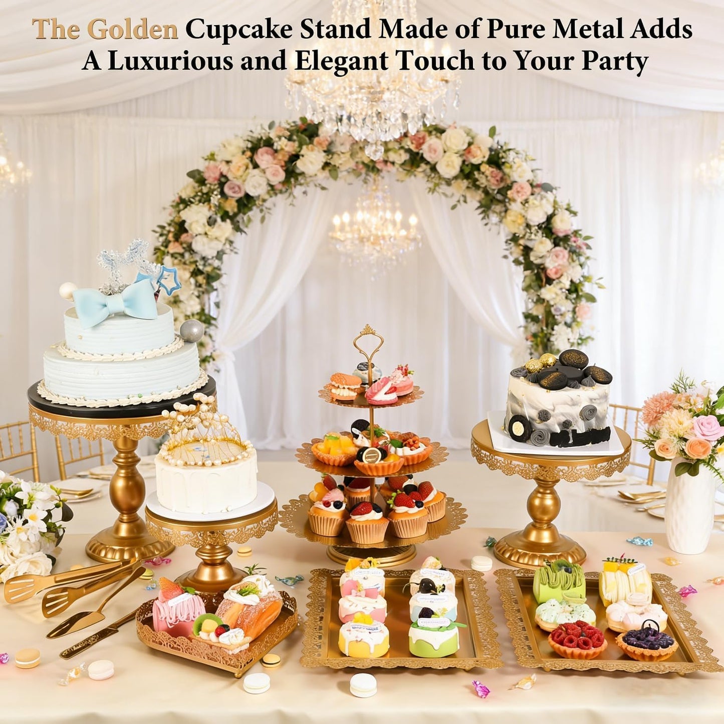 Jaevorite 12 Set of Gold Cake Stand, Metal Gold Cupcake Stand and Bases para Postres de Mesa