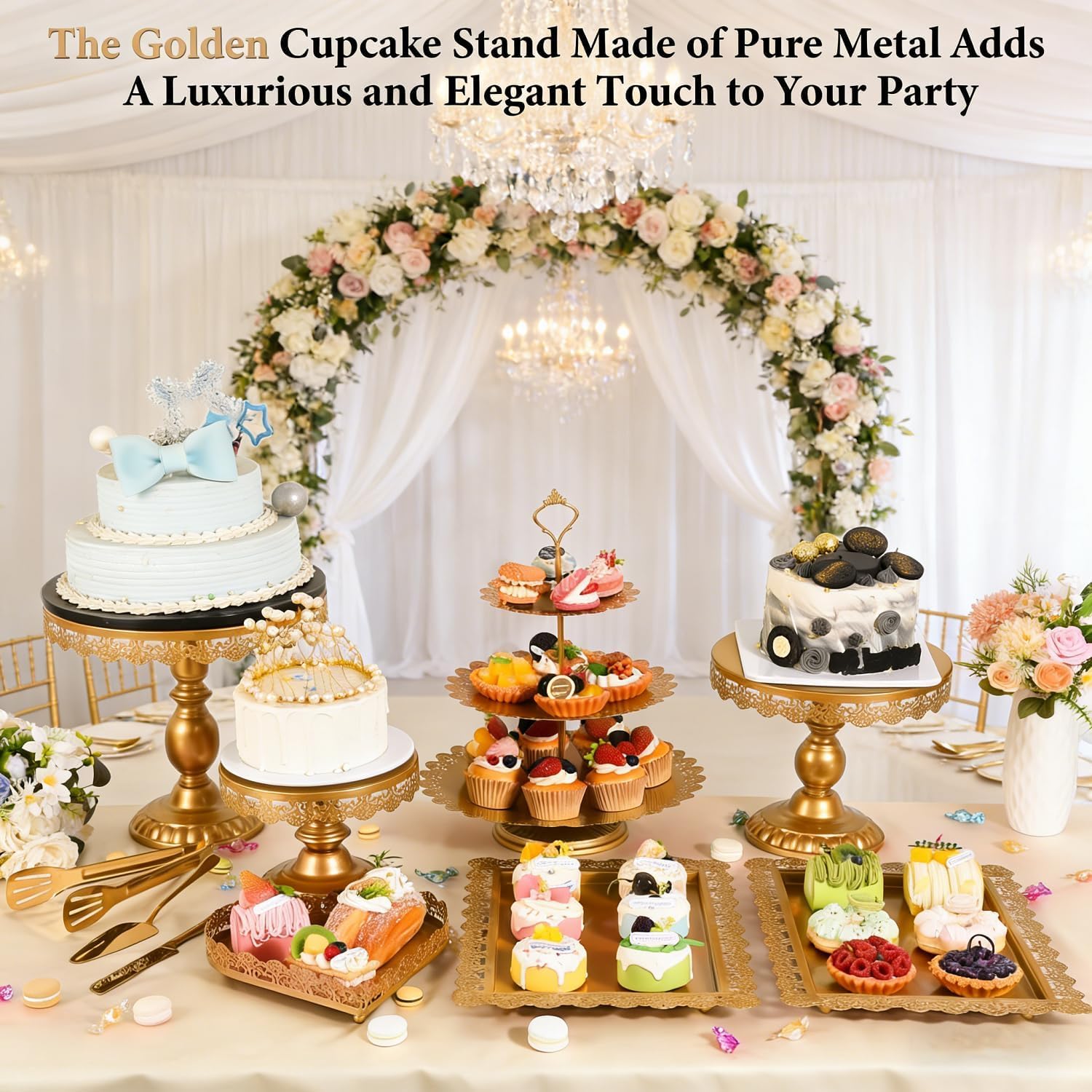 Jaevorite 12 Set of Gold Cake Stand, Metal Gold Cupcake Stand and Bases para Postres de Mesa