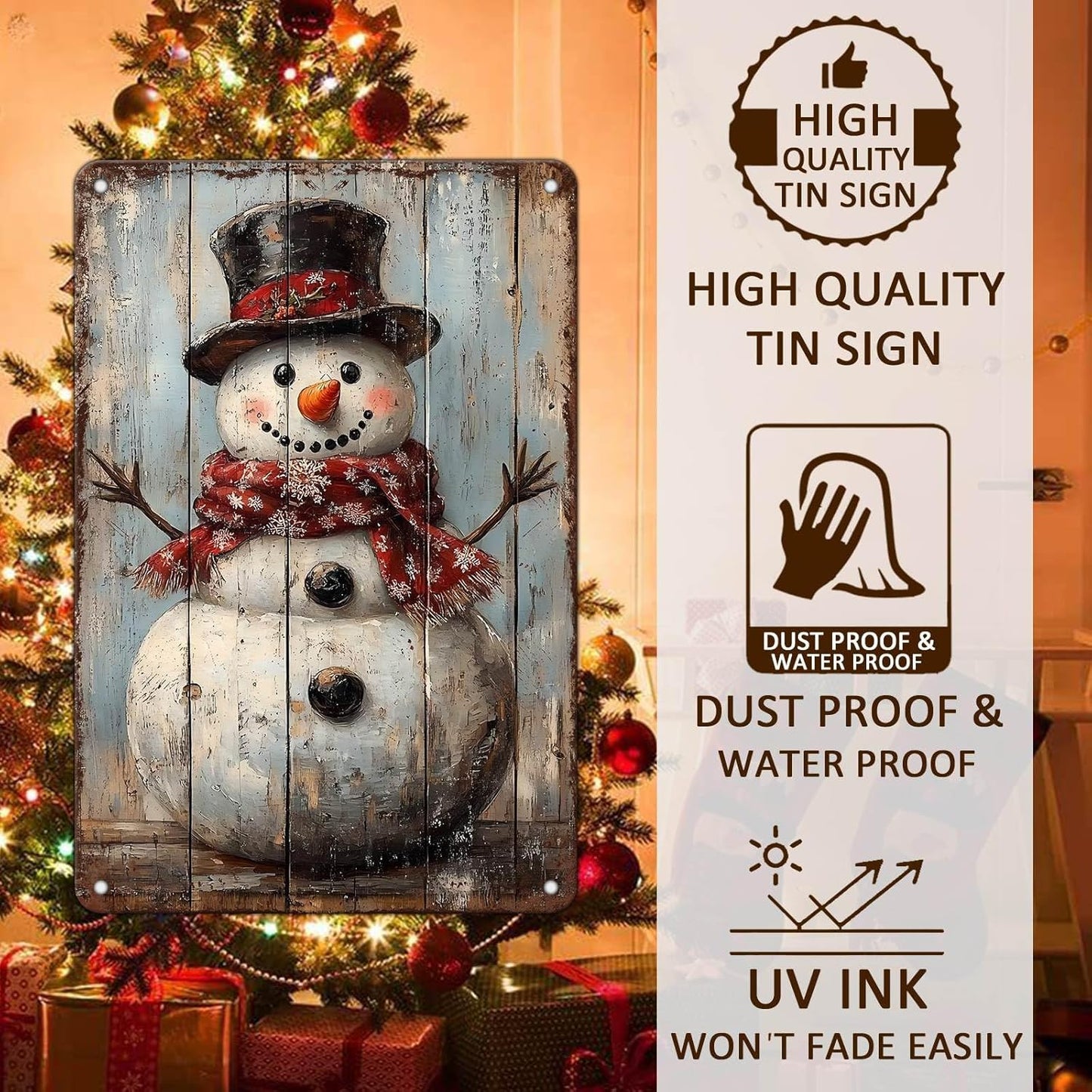 Vintage Christmas Metal Tin Sign Snowman Retro Wall Decor Christmas Tin Sign for Winter Outdoor 8x12Inch