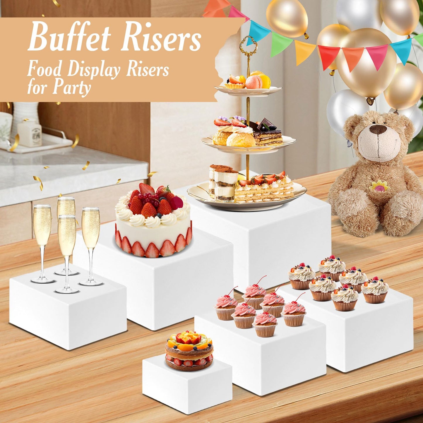 6 PCS Buffet Risers, Large Food Risers for Buffet Table, Dessert Display