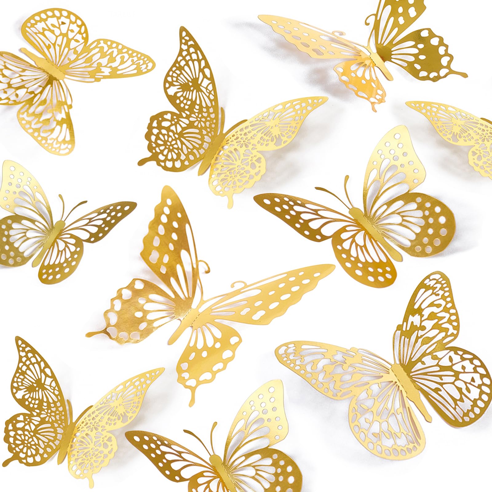 SAOROPEB 3D Butterfly Wall Decor 48 Pcs Gold Butterfly Birthday Decorations