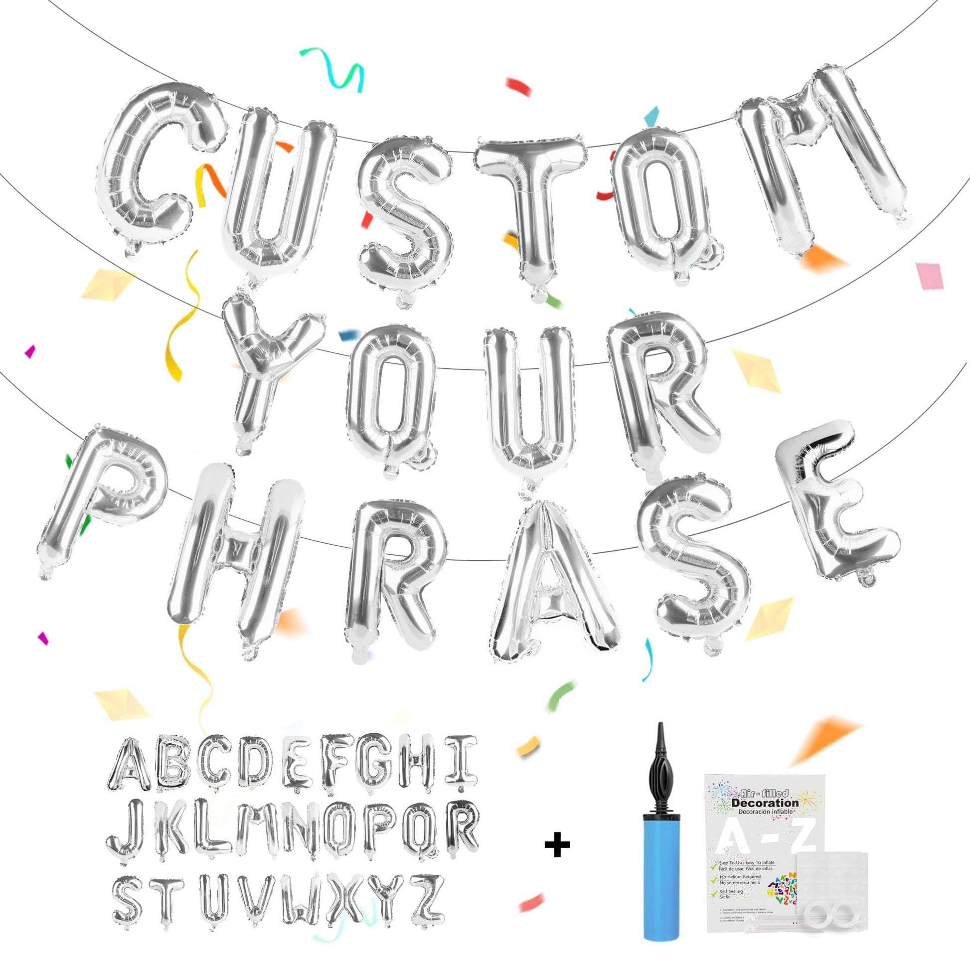 TangTuan 52 pcs Silver Foil Letter Balloons with Air Pump, 16 Inch 2 A-Z Sets - Mylar Alphabet