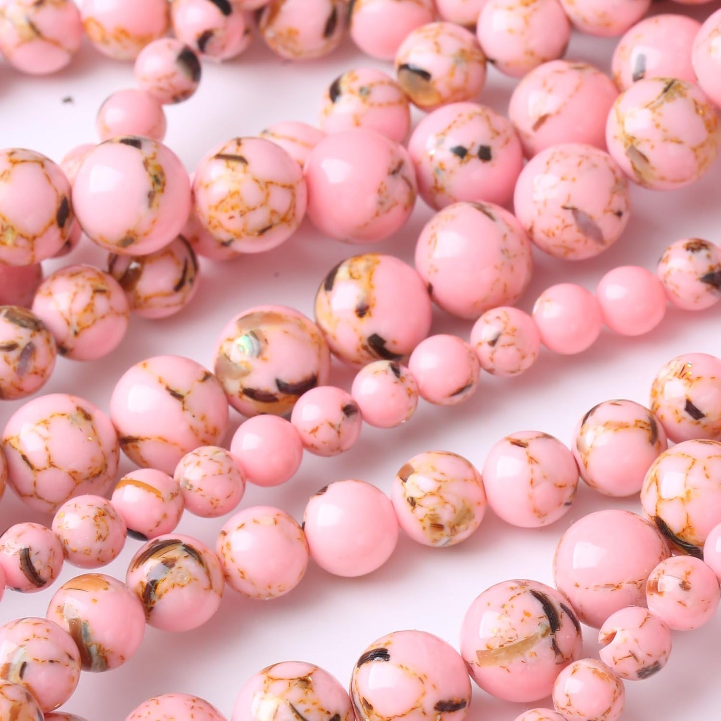 Pink Shell Turquoise Stone Beads Gemstone Round Crystal Energy Jade Beads Stone Beads for Jewelry Making DIY Bracelet Necklace Jewelry Making 1 Strand 15.5inch 31PCS 12MM