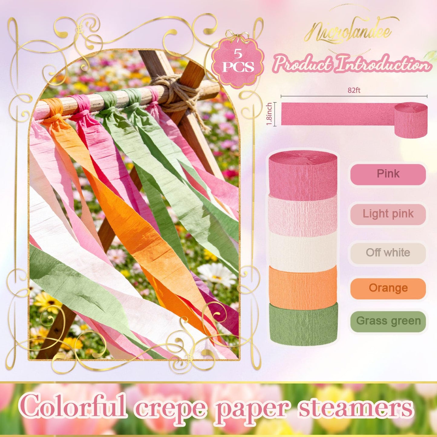 NICROLANDEE 5 Rolls Pastel Crepe Paper Streamers Backdrop Decorations