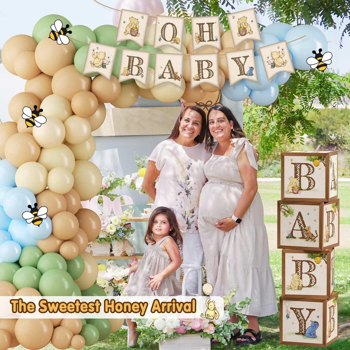 Classic Winnie Bear Baby Shower Decorations, Neutral All-In-One Pooh Baby Shower Balloon Arch Baby