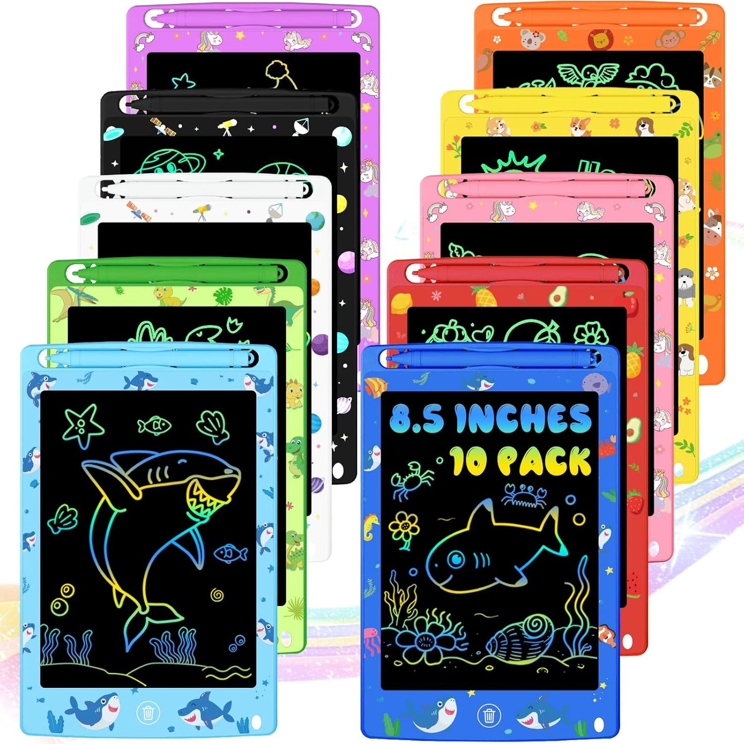 Party Favor 10 Pack LCD Writing Tablet for Kids, 8.5 Inch Colorful Doodle Board Drawing Pad, Educational Learning Travel Toys Birthday Gifts for Boys Girls Age 3 4 5 6 7 8