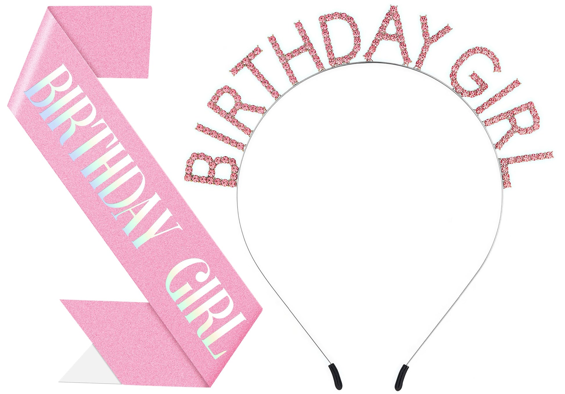 Papoopy Birthday Headband with Sash for Women, Birthday Crown Tiara for Decorations Pink