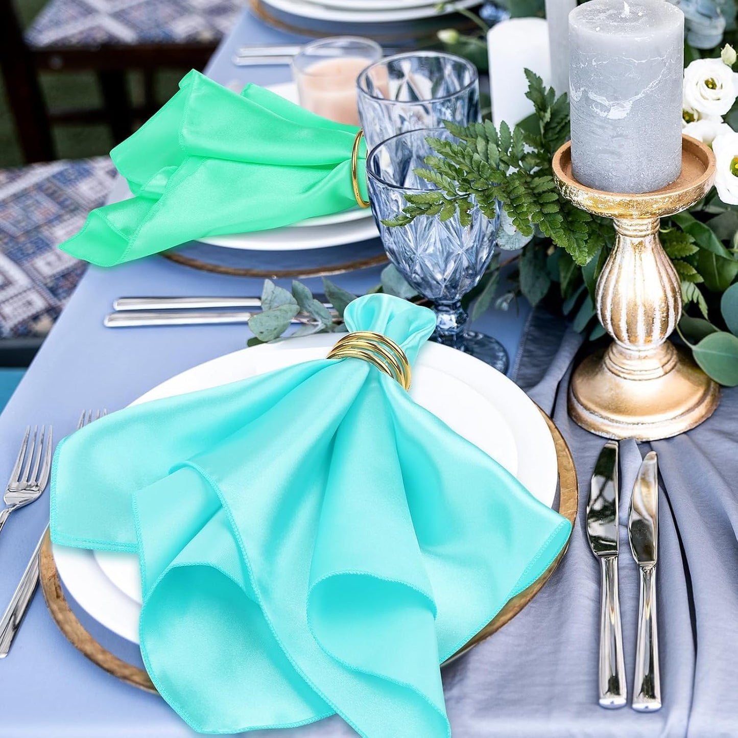 Aneco 12 Pieces Satin Napkins Soft Dinner Napkins Multicolor Square Weddings Table Napkins 17 x 17 Inches for Restaurant Weddings Party Dinner Decoration (Pastel Rainbow)