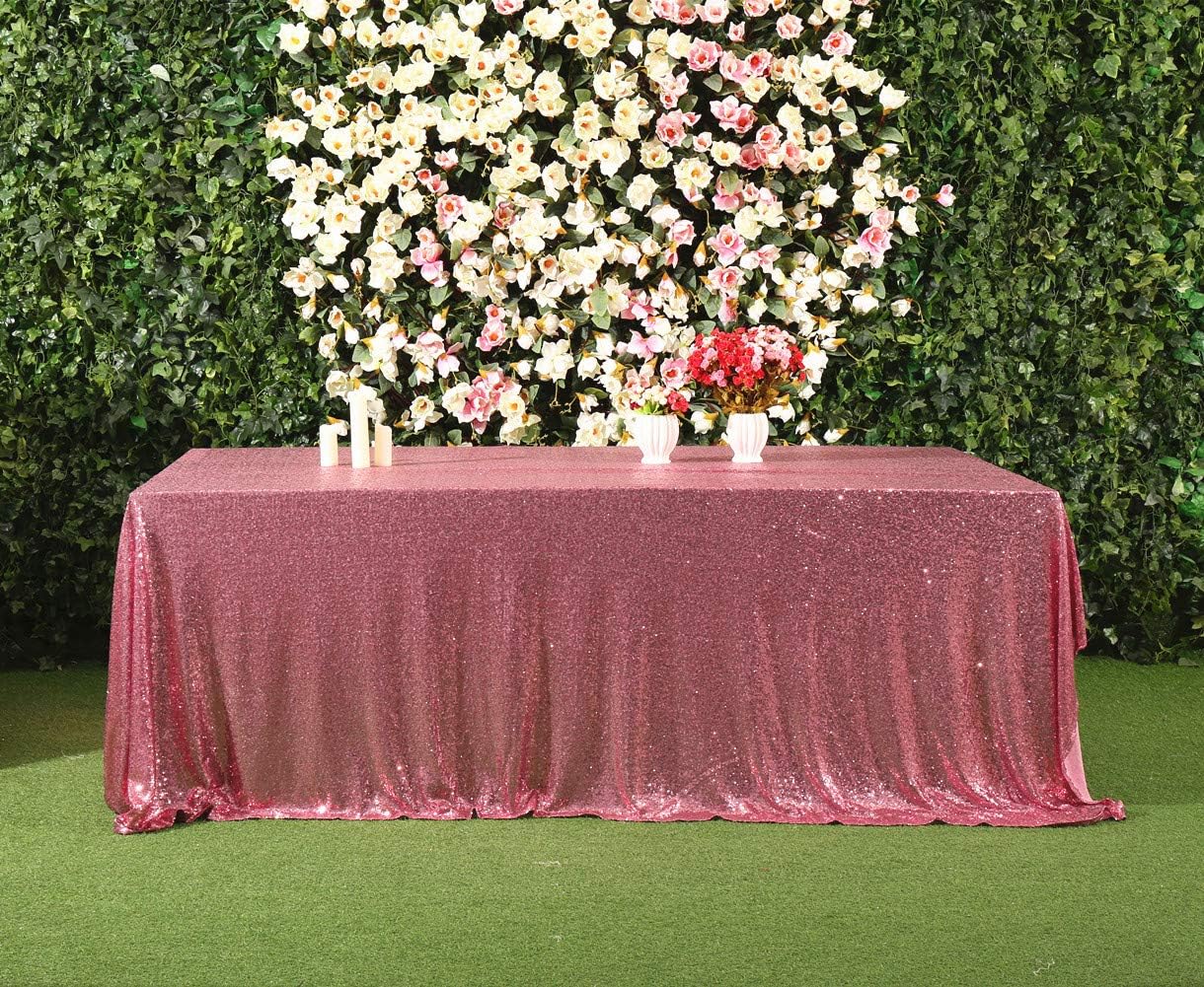 SquarePie Sequin Tablecloth 90 x 156 Inch Fuchsia Pink Sparkly Table Linen for Wedding Party