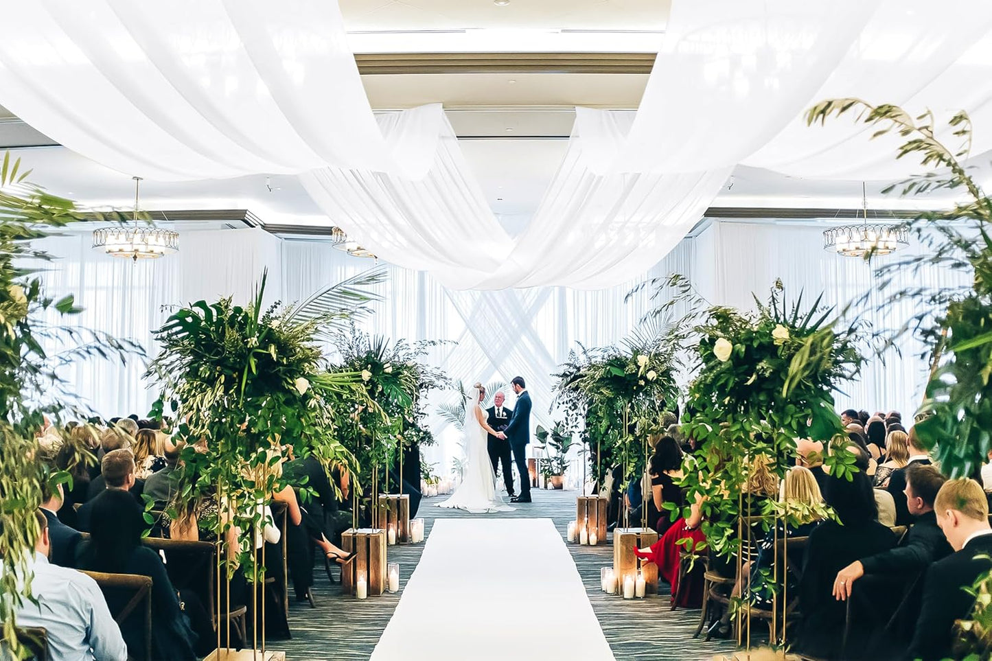 White Ceiling Drapes for Wedding, 5ftx20ft Sheer Fabric Curtain, Wedding Arch Draping, Romantic Decorations for Party Ceremony Stage