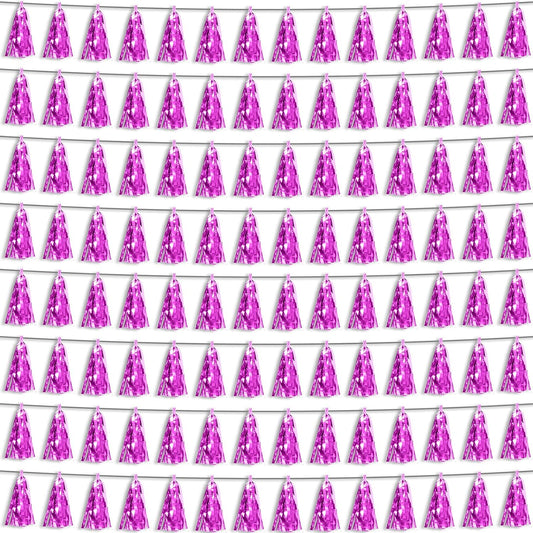 Hysilla Fuchsia Foil Fringe Metallic Tassel Streamers Banner Tassel Garland for Parade Floats, Bachelorette, Wedding, Birthday, Halloween, Christmas, Bridal/Baby Shower Party Decorations