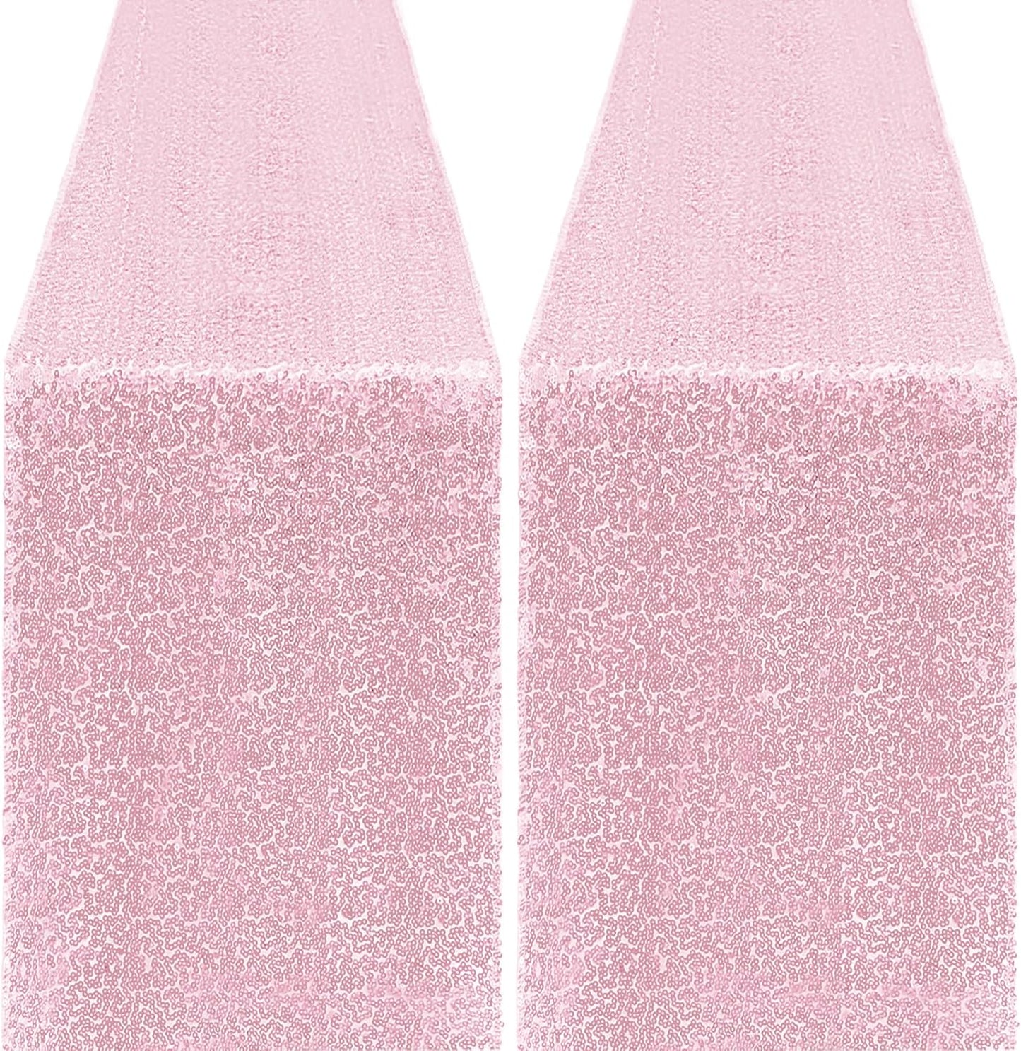 2 Packs 12 x 72 inches Sequin Table Runner, Pink Glitter Table Runner for Birthday Party Supplies Wedding Engagement Baby Shower Holiday Celebration Event Decorations