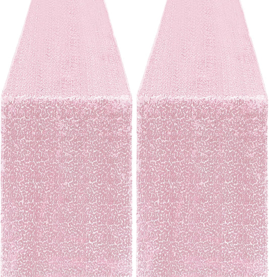 2 Packs 12 x 72 inches Sequin Table Runner, Pink Glitter Table Runner for Birthday Party Supplies Wedding Engagement Baby Shower Holiday Celebration Event Decorations