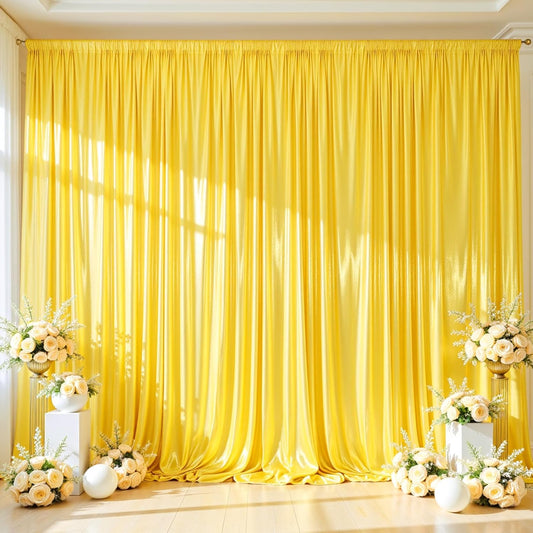 Gold Satin Backdrop Curtains 2 Panels - Glitter Photo Drapes for Baby Shower, 10x10FT Shimmer Back Drop Cloth, Wrinkle Free for Birthday Graduation Home Party Wedding Background