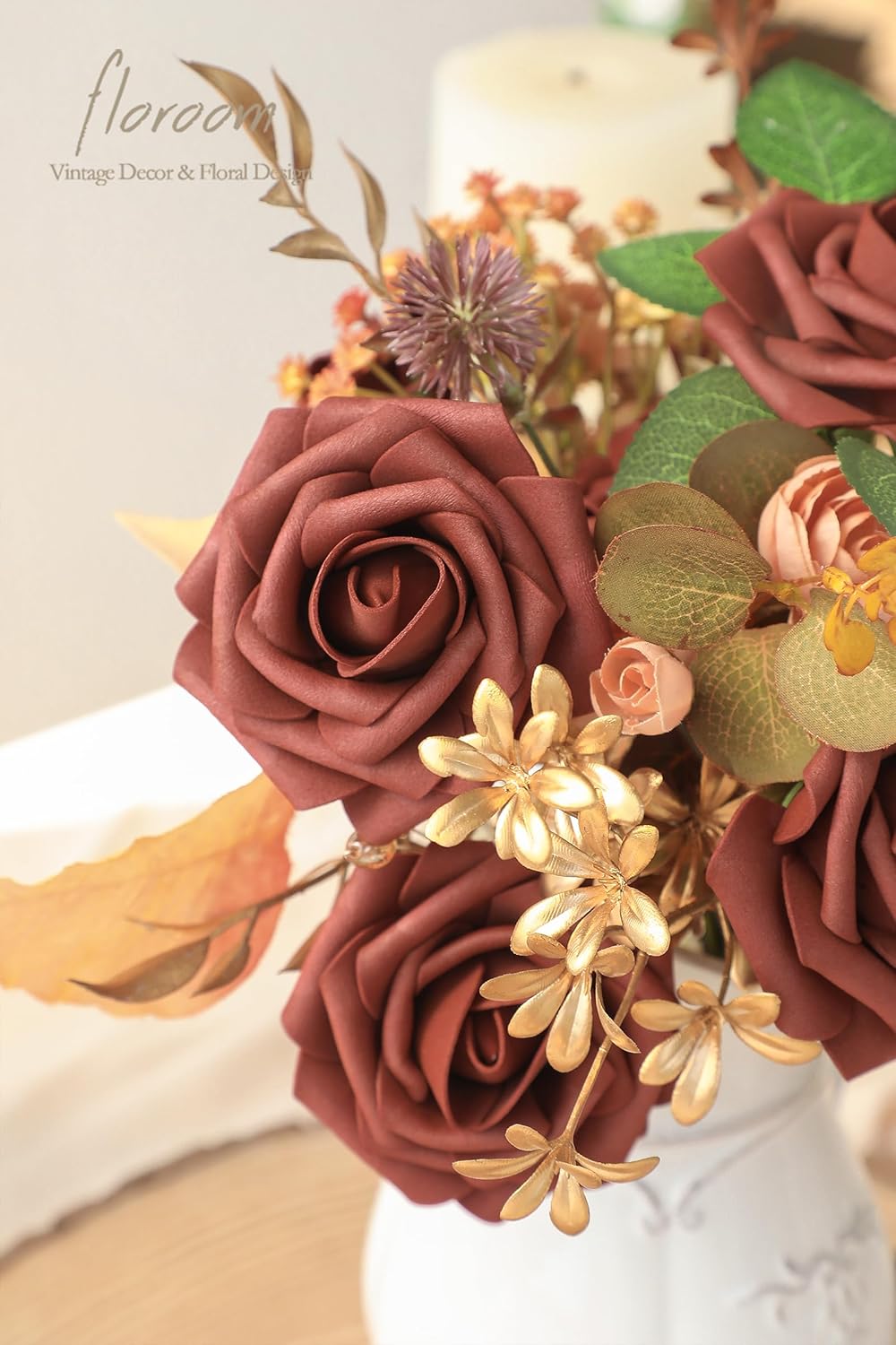 Floroom Artificial Flowers 25pcs Real Looking Terracotta Foam Fake Roses with Stems for DIY Wedding Bouquets Bridal Shower Centerpieces Floral Arrangements Party Tables Home Decorations