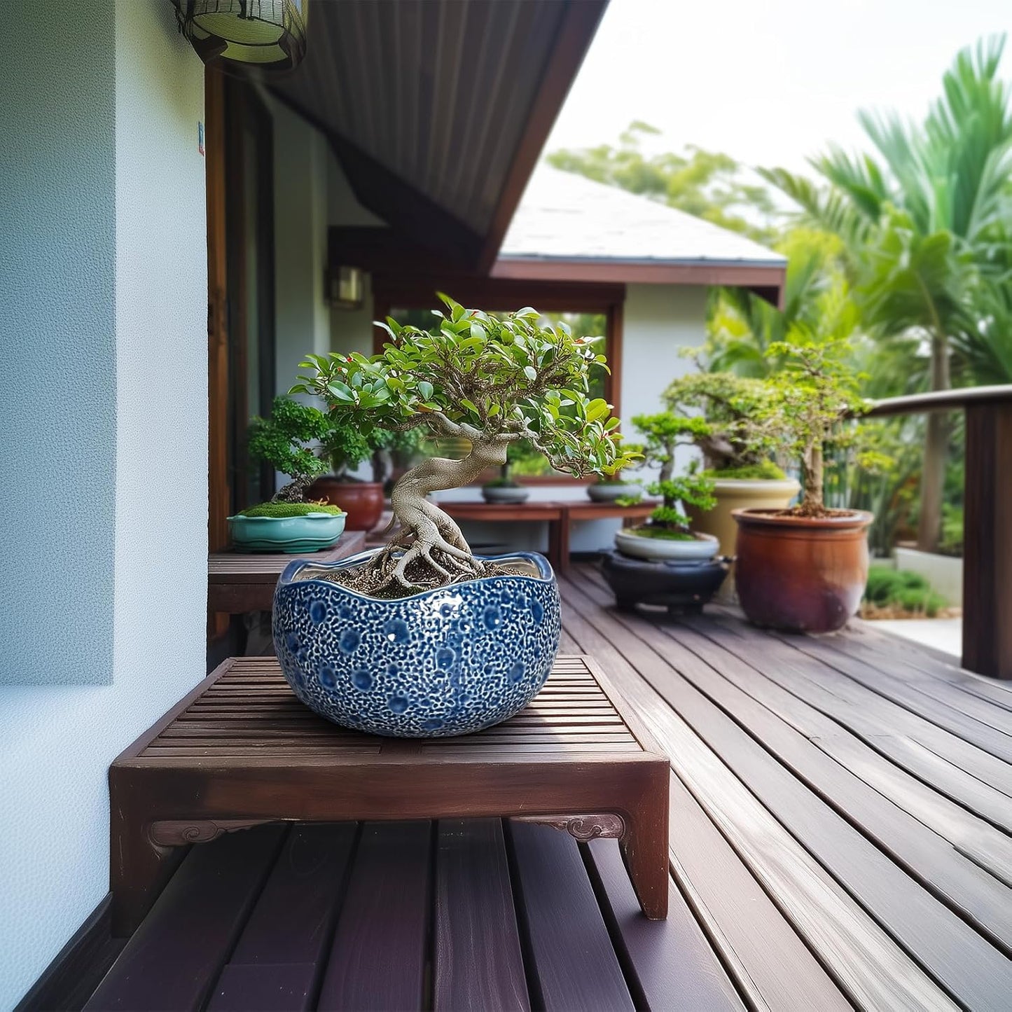 10 Inch Plant Pot - Ceramic Pots for Plants Indoor Outdoor, Round Bonsai Pots with Drainage Hole, Decorative Flower Pot, Modern Unique Planters, House Decor, Housewarming Gifts, Blue