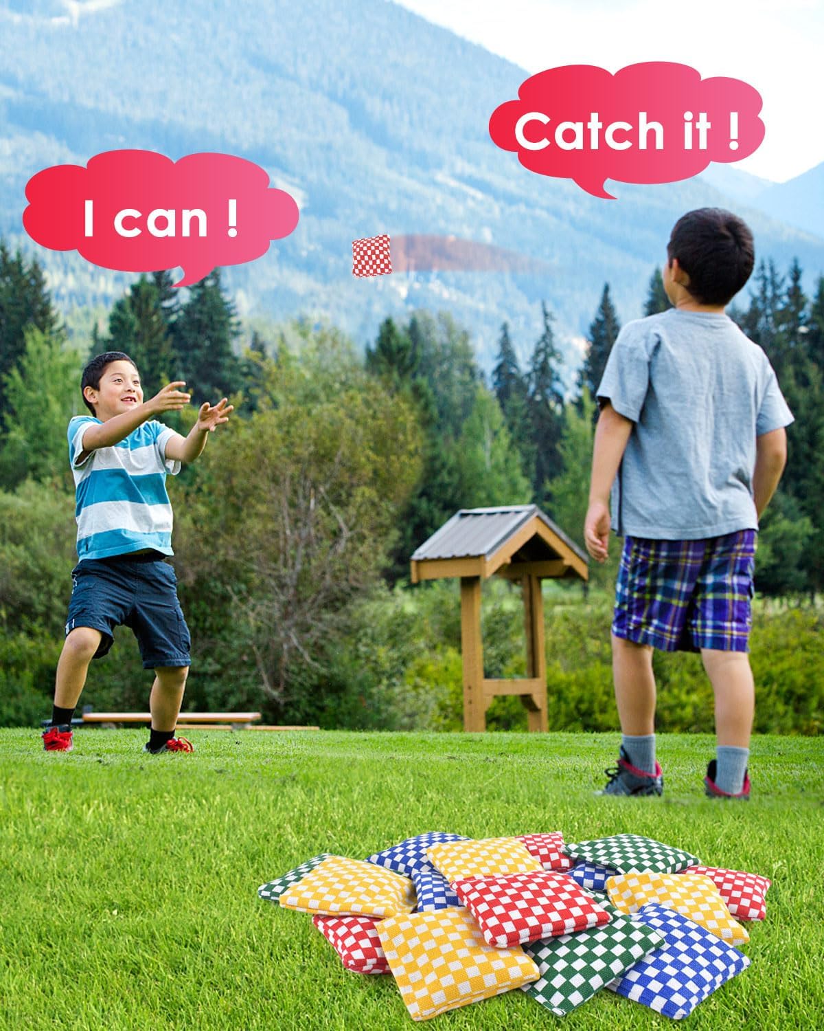 TINDTOP Mini Bean Bags for Tossing - 3.1" x 3.1", Cornhole Outdoor Toss Gaming Colorful Canvas Bean Bags Carnival Games Kids Beanbags Throwing Games for Kids