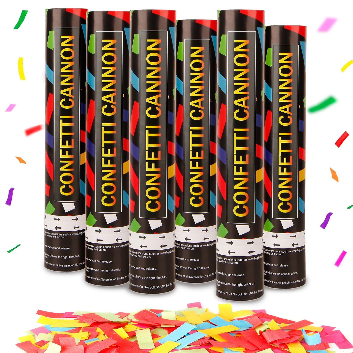 6 Pack 12 Inch Confetti Cannon Multicolor Confetti Popper Party Shooter for Wedding Birthday