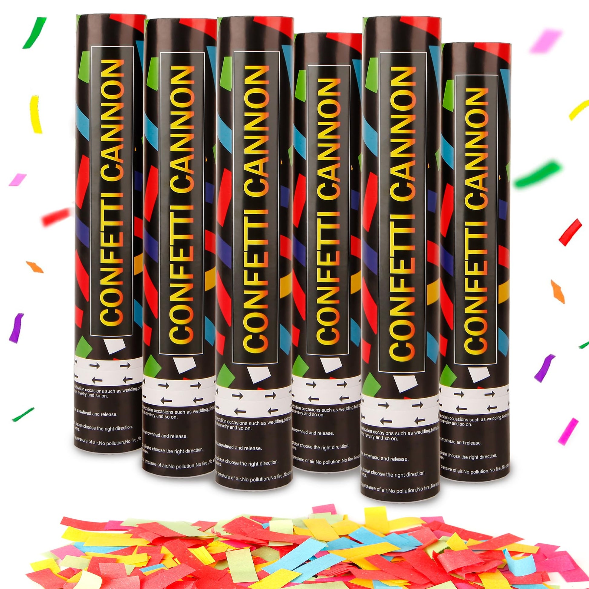 6 Pack 12 Inch Confetti Cannon Multicolor Confetti Popper Party Shooter for Wedding Birthday