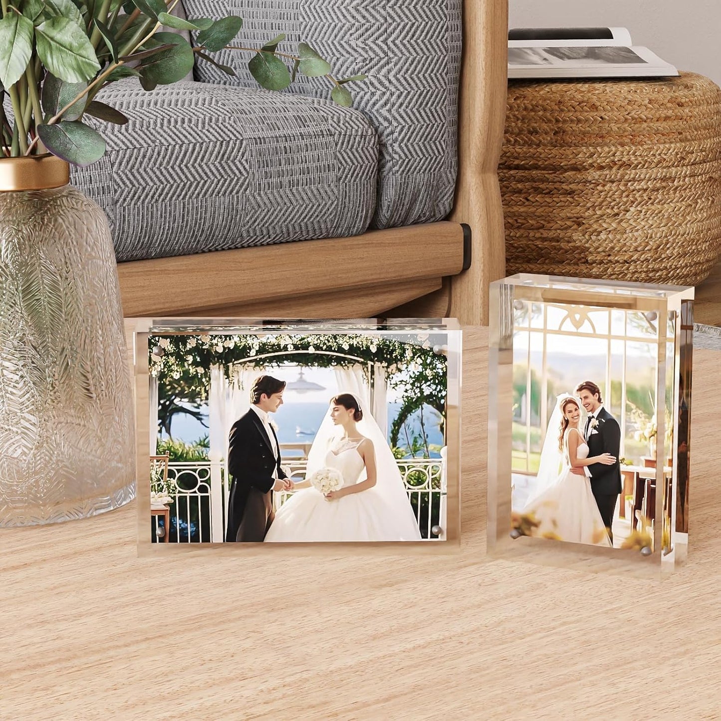 Egofine Acrylic Frames 2 Pack, 4x6 and 5x7 Combinations, 20mm Thicker Frameless Clear Picture Frames, Double Sided Magnetic Picture Frames, Free Standing Desktop Display