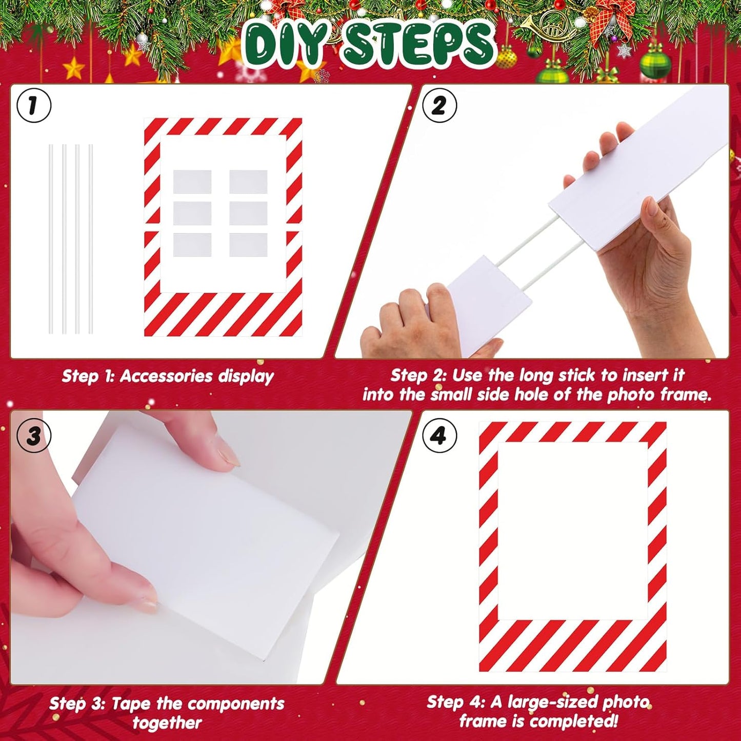 32 x 24 Inch Large Blank DIY Photo Booth Props Picture Frame Party Frame DIY Photo Booth Props Selfie for Halloween Christmas Birthday, Holiday Party (Stripe,Christmas)