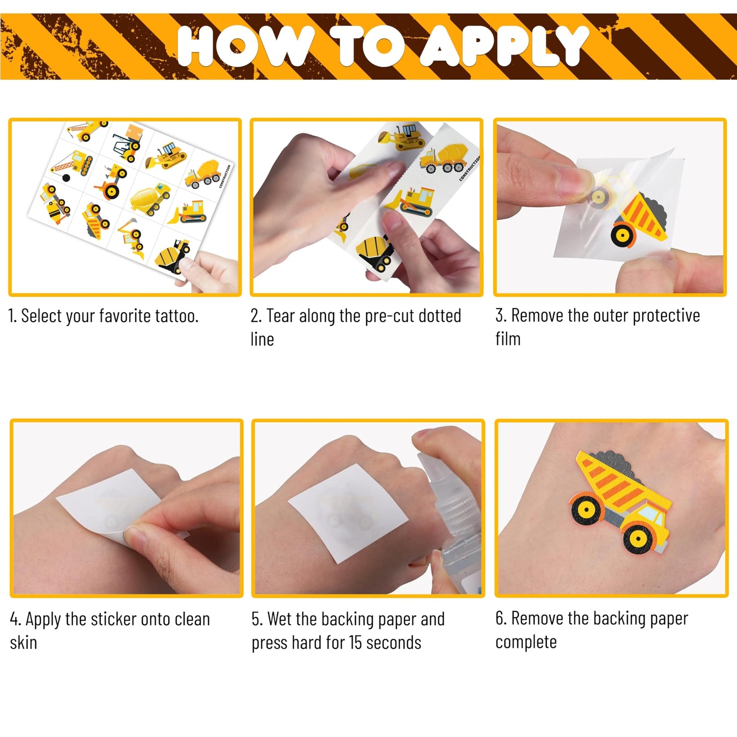 Construction Temporary Tattoos Birthday Party Supplies Decorations 96PCS Tattoos Stickers Vehical