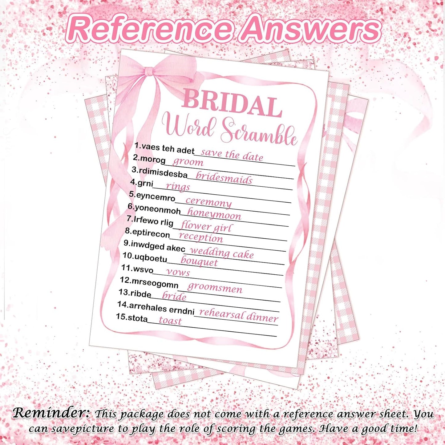 Teling 145 Pieces Bridal Shower Game Bridal Shower Favors Set Wedding Games Cards and Pencils for Bride Groom Bachelorette Party Wedding Party Favor (Pink Bow Style)