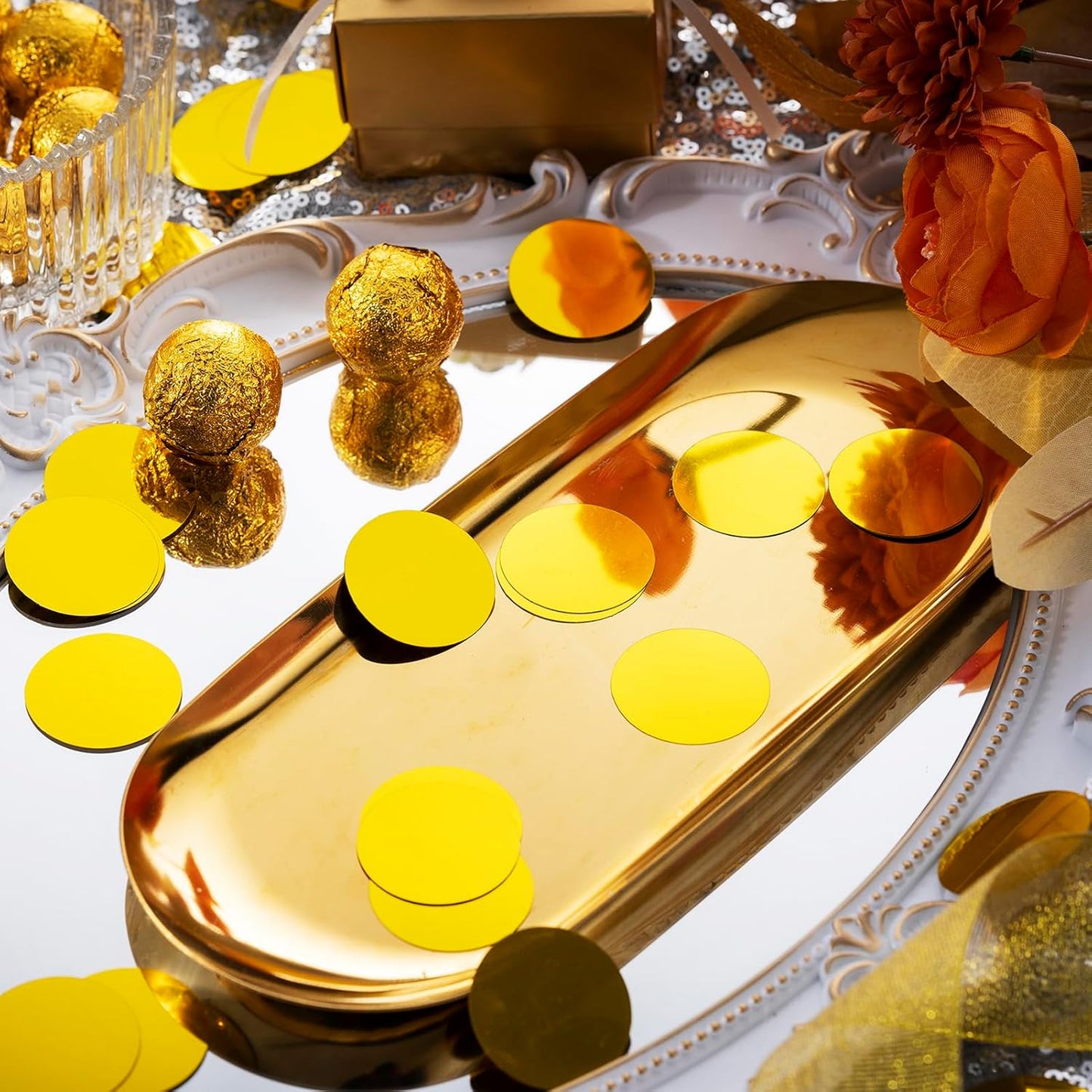 Gold Sparkle Confetti 1.2 Inch - 300 Metallic Flakes for Wedding, Birthday Party, Table Scatter