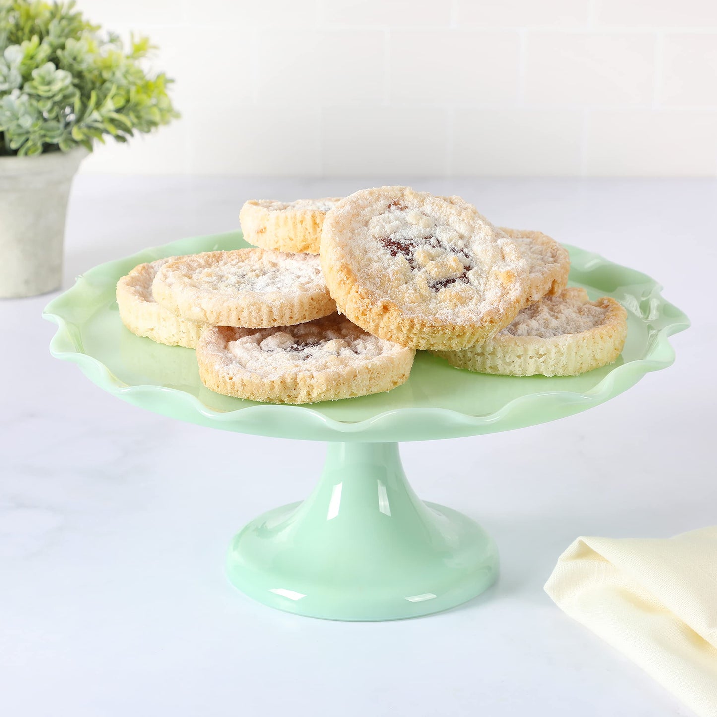 Martha Stewart Highbrook 11" Jadeite Glass Cake Stand – Handmade Vintage-Style Dessert Stand with