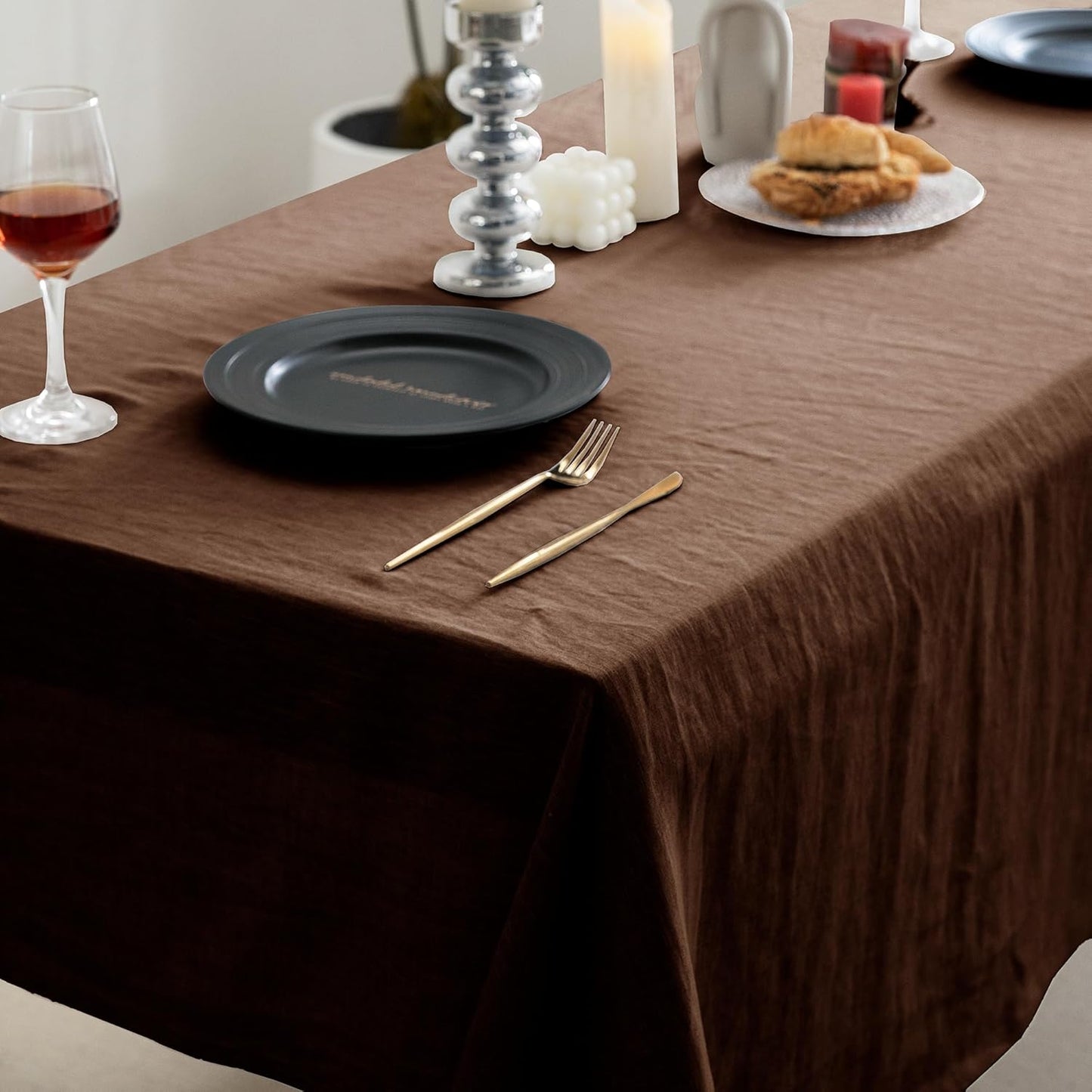 EVERLY 100% Pure Linen Rectangle Tablecloths 60x84Inches for Dining,Buffet Parties,Picnic,Events,Weddings and Restaurants,Decorative Halloween,Thanksgiving Machine Washable Tablecloths-Chocolate