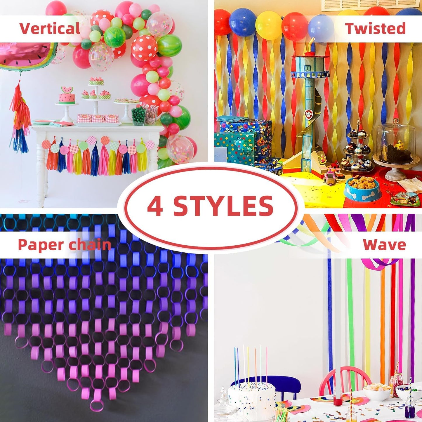 Crepe Paper Streamers 8 Rolls 656ft, Pack of Rainbow Assorted Colored Party Streamers for Party Backdrop Birthday Baby Shower Wedding Decorations DIY Art Craft Supplies (1.8Inch x 82Ft/Roll)