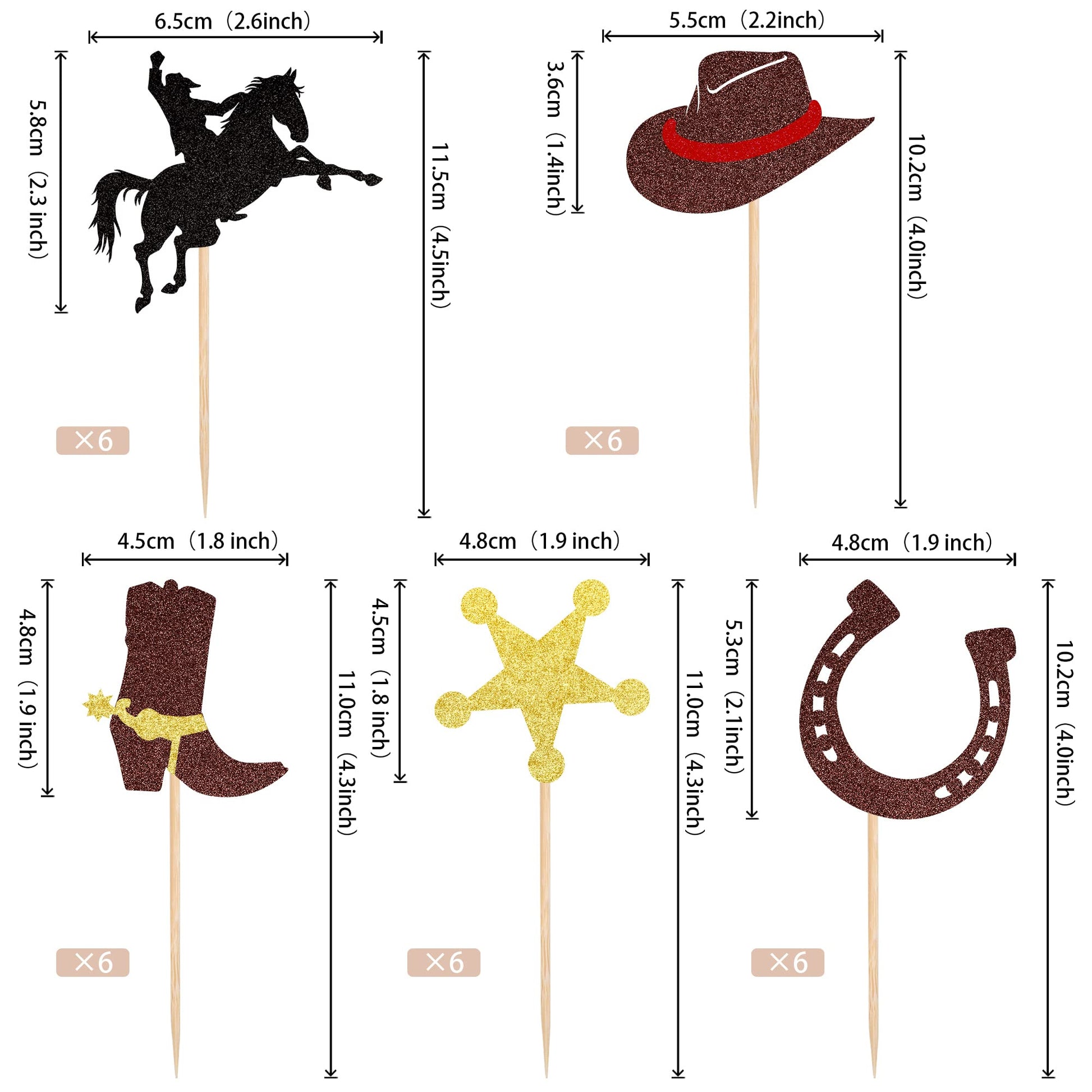 30 PCS Cowboy Cupcake Toppers Glitter HorseShoe Cowboy Hats Boots Cupcake Picks Western Theme Baby