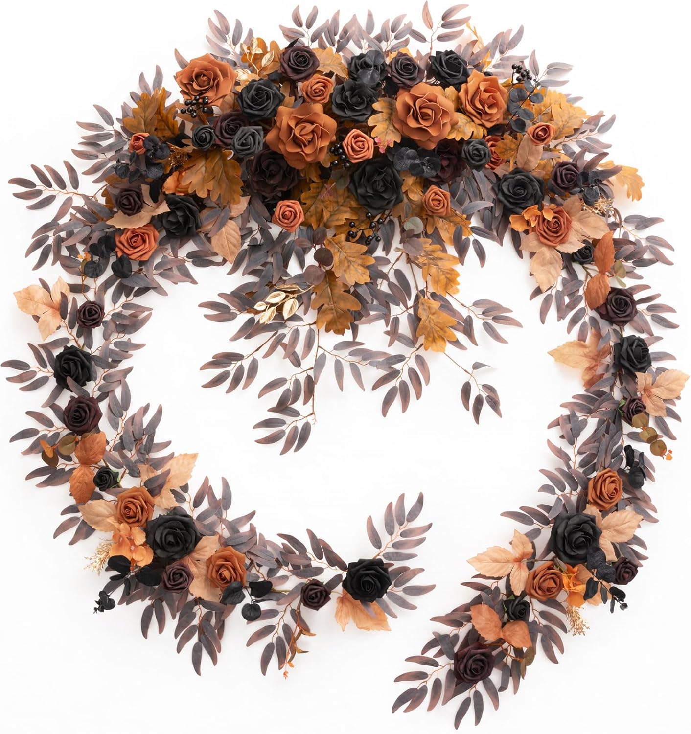 Ling's moment 9FT Eucalyptus and Willow Leaf Flower Garland, Handcrafted Wedding Sweetheart Table Centerpieces, Head Table Decor, Arch Backdrop Decorations for Wedding | Halloween Black & Orange