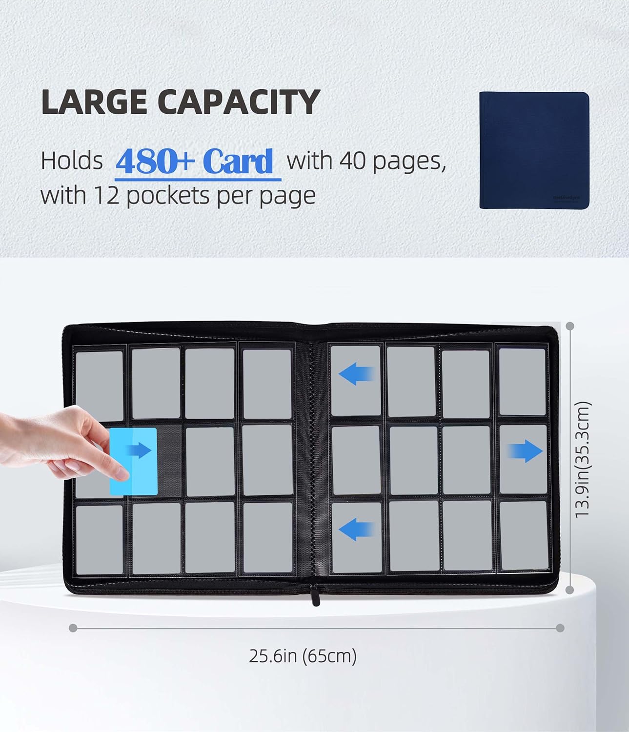 12 Pockets Premium Card Binder 480 Cards Trading Card Binders Side Load Card Storage Display Album(12 Pocket 480 Card Slot,Blue)