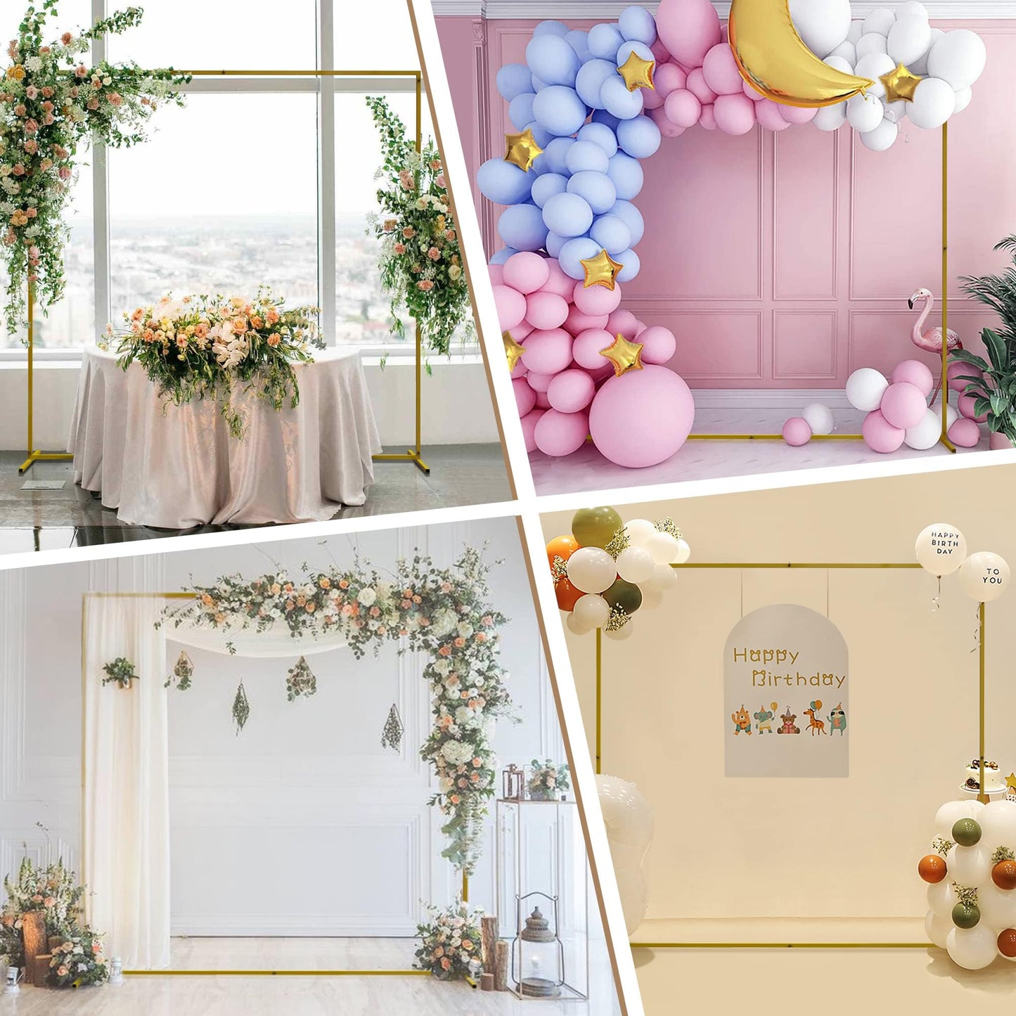 Wokceer Square Backdrop Stand Gold Metal Wedding Arch Stand 6.6FT x 6.6FT
