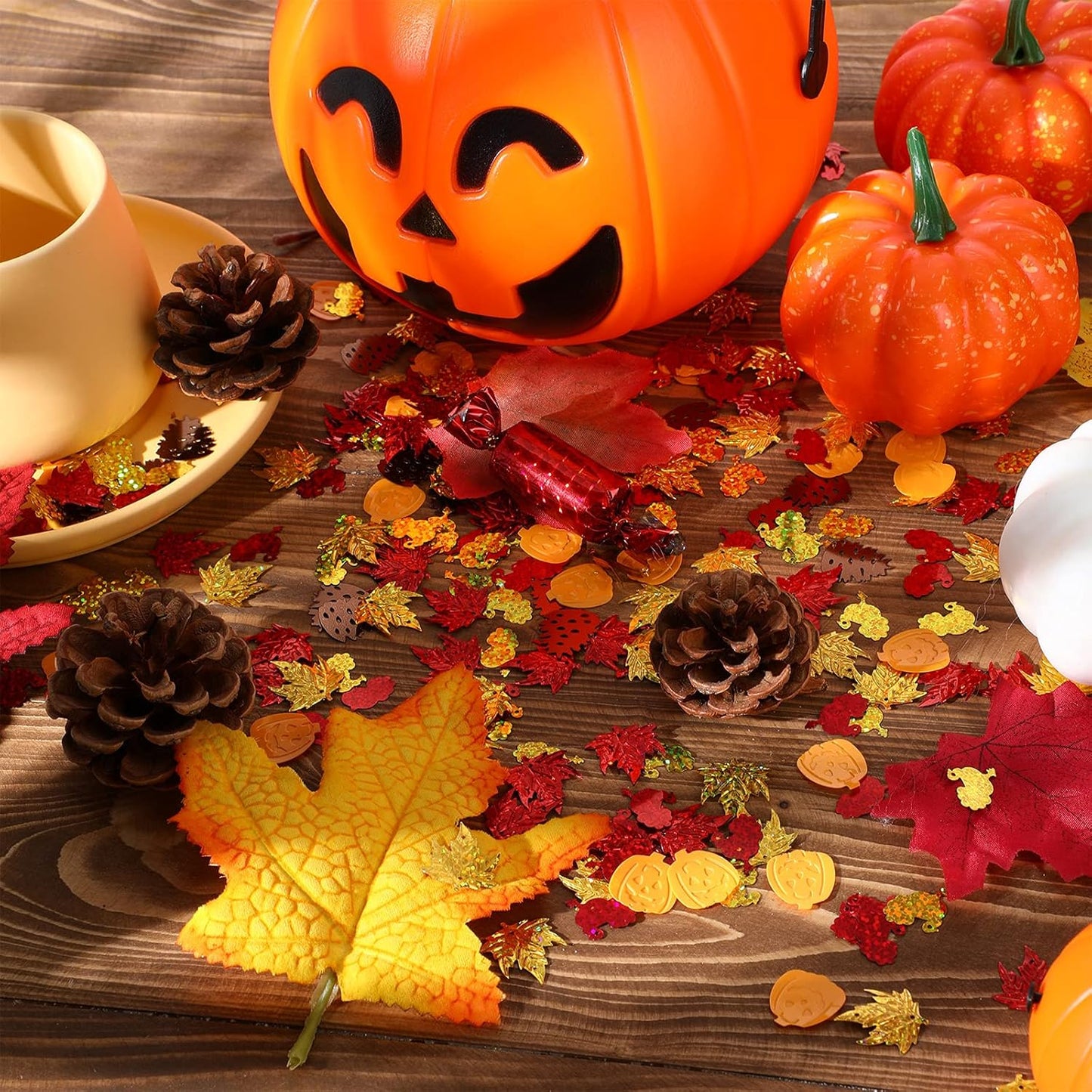 Autumn Fall Confetti Glitter Sequin Thanksgiving Maple Leaves Turkey Pumpkin Confetti Sprinkles Table Decorations for Home Fall Thanksgiving Party Supplies, 2.1 oz