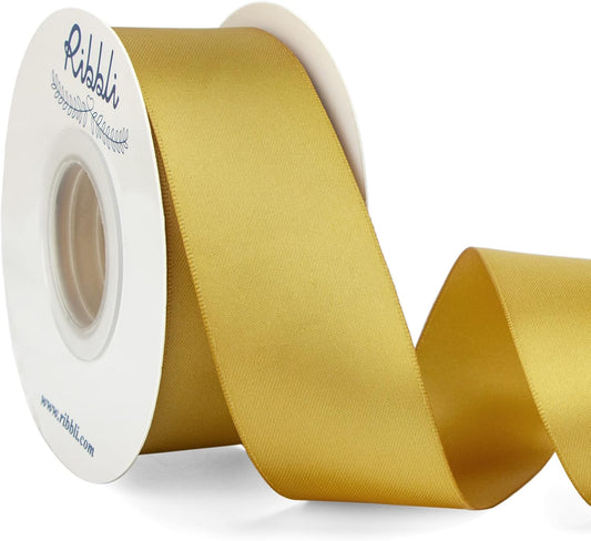 Ribbli Gold Double Faced Satin Ribbon,1-1/2” x Continuous 25 Yards,Use for Bows Bouquet,Gift Wrapping,Wedding Decoration