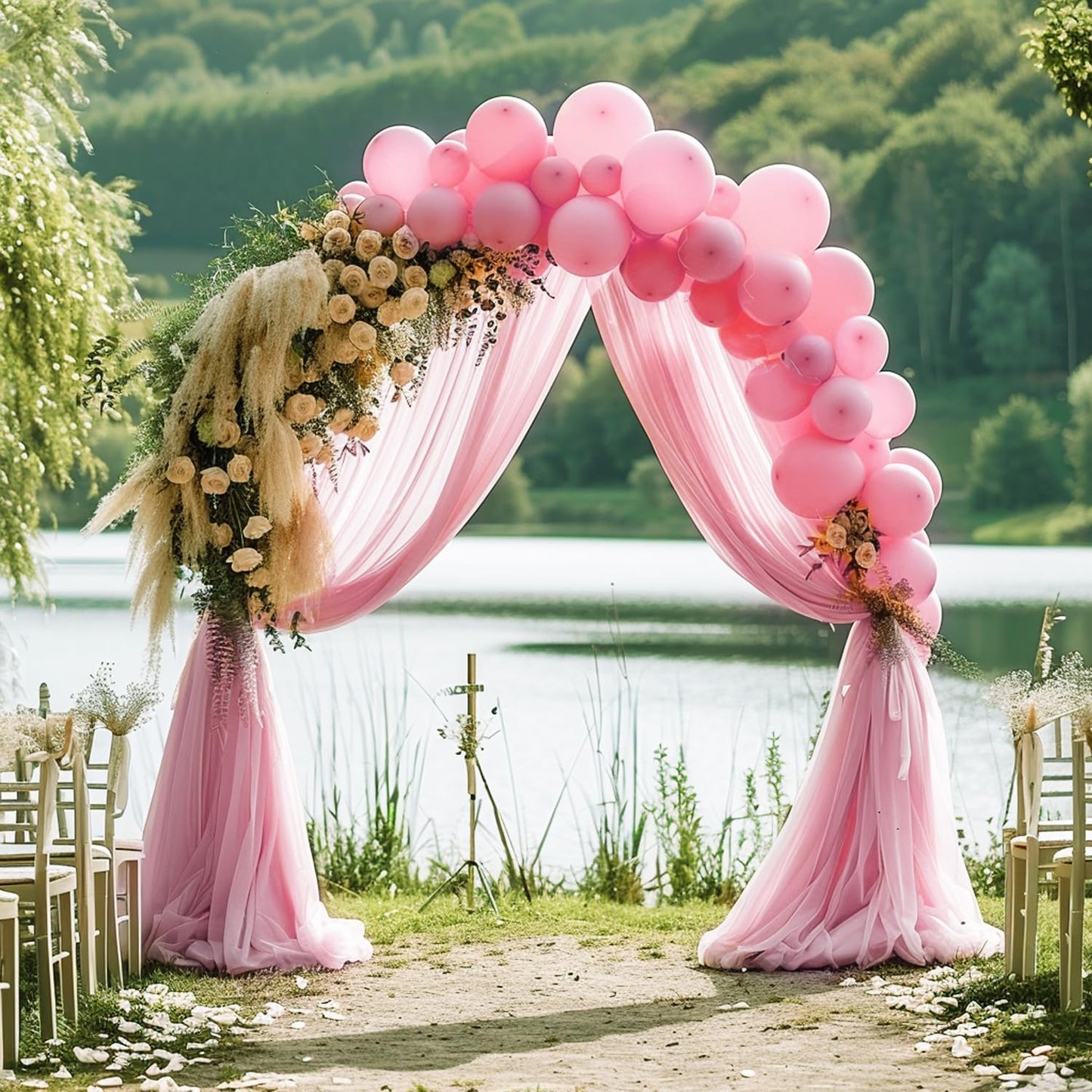 Wokceer Blush Pink Wedding Arch Draping Fabric Backdrop 3 Panels 28.7" X 20FT Sheer Drapes Fabric for Wedding Arbor Ceremony Party