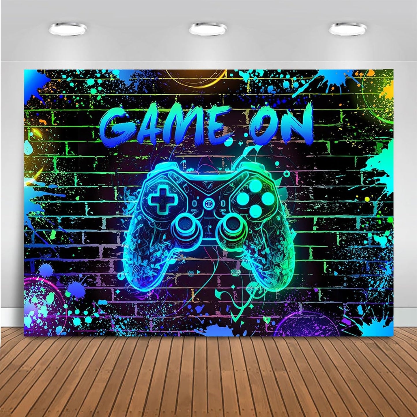 Mocsicka Game On Backdrop Video Game for Boys Level Up Birthday Party Decoration Game Night Arcade Neon Glow Gamer Banner Photography Background (Blue, 7x5ft(82"x60"))